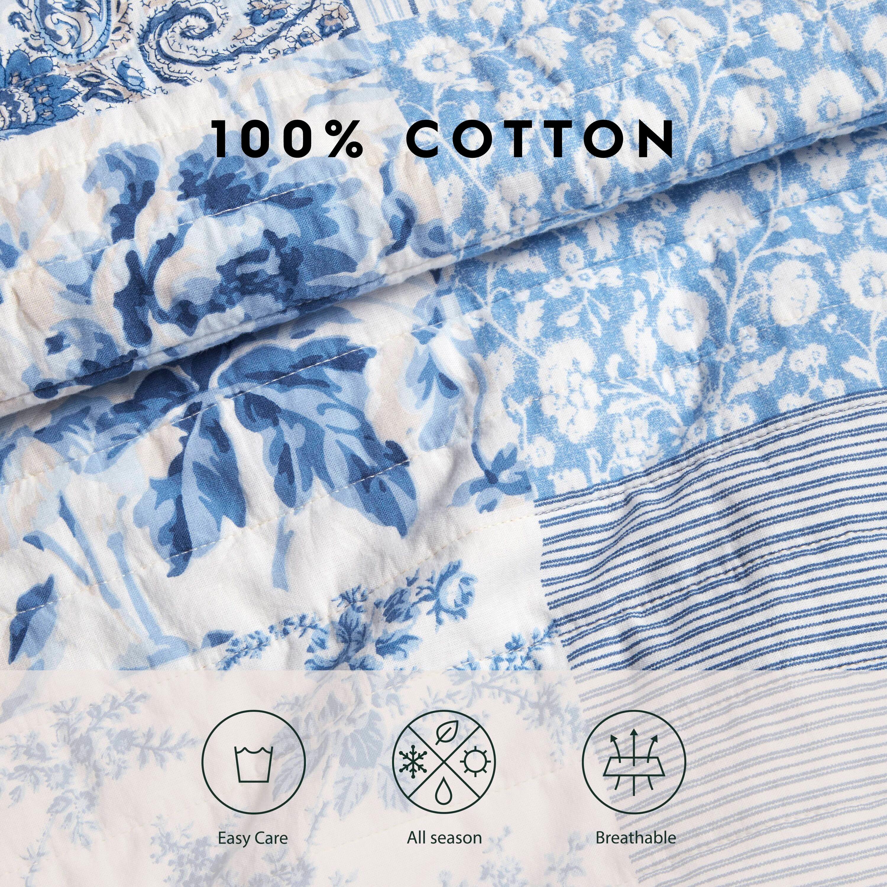 Laura Ashley Laura Ashley Paisley Patchwork Cotton Reversible Blue Quilt Set