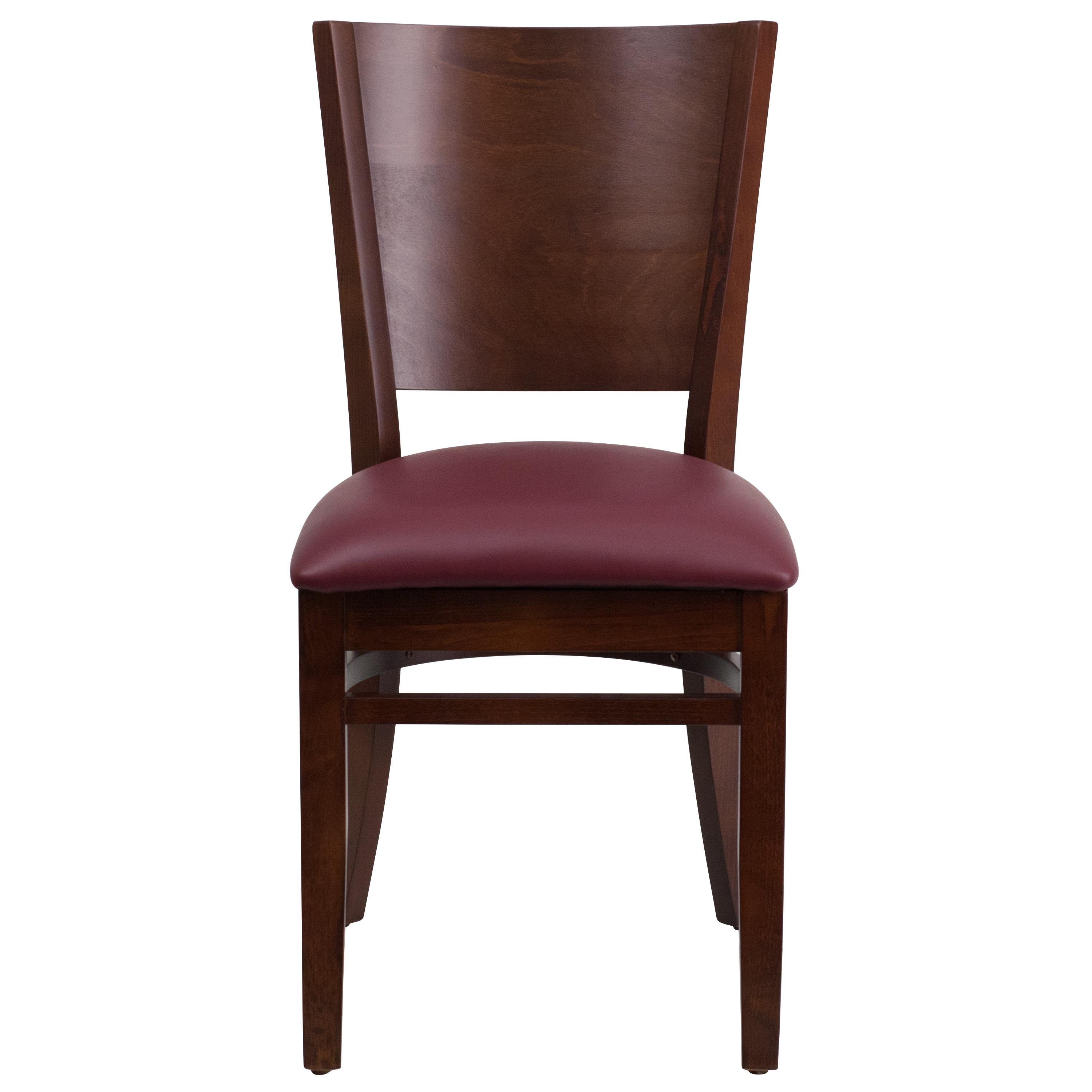 Flash Furniture Lacey Series Solid Back Walnut Wood Restaurant Chair - Burgundy Vinyl Seat