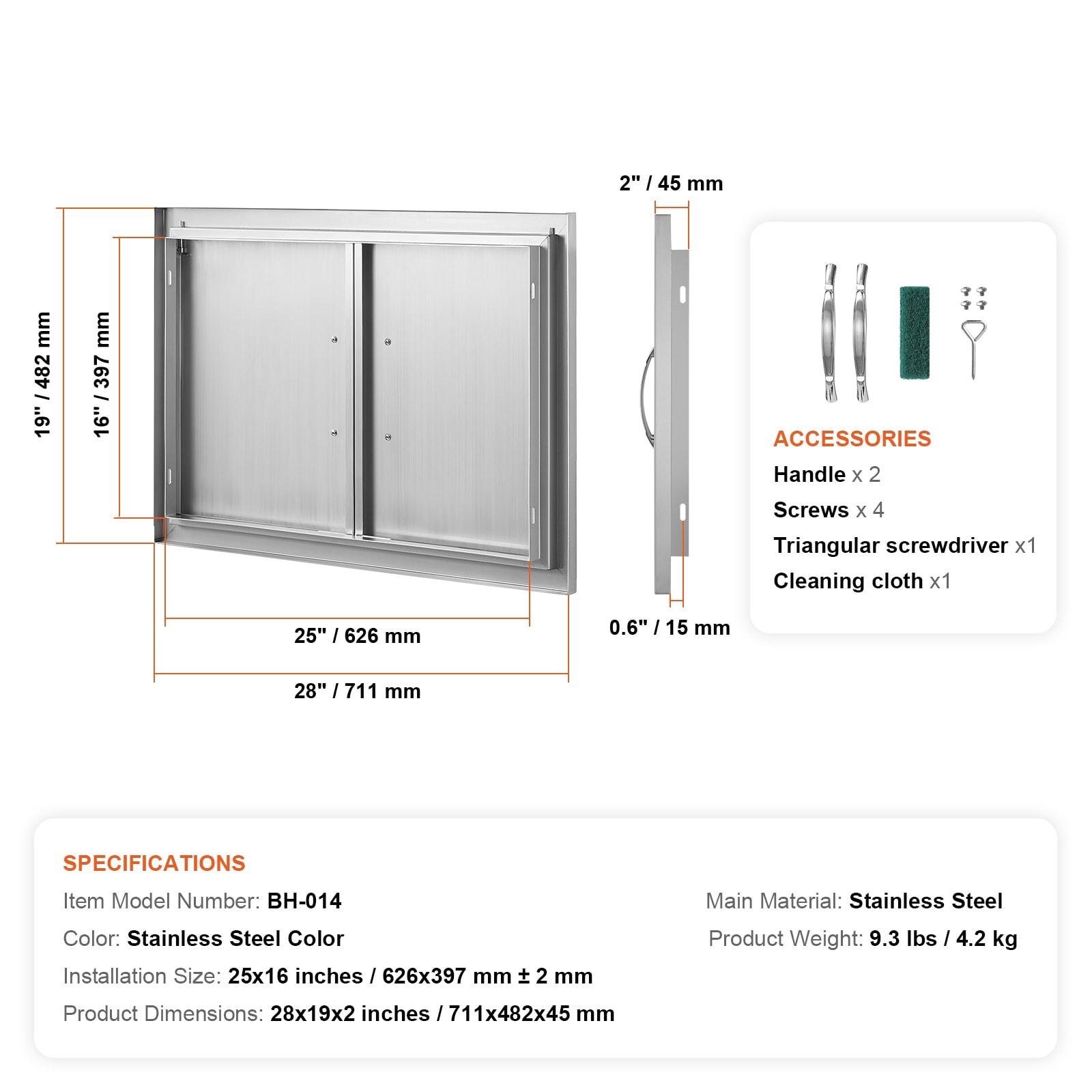 VEVOR 28x19 Inch BBQ Island Access Door Outdoor Kitchen Door Stainless Steel