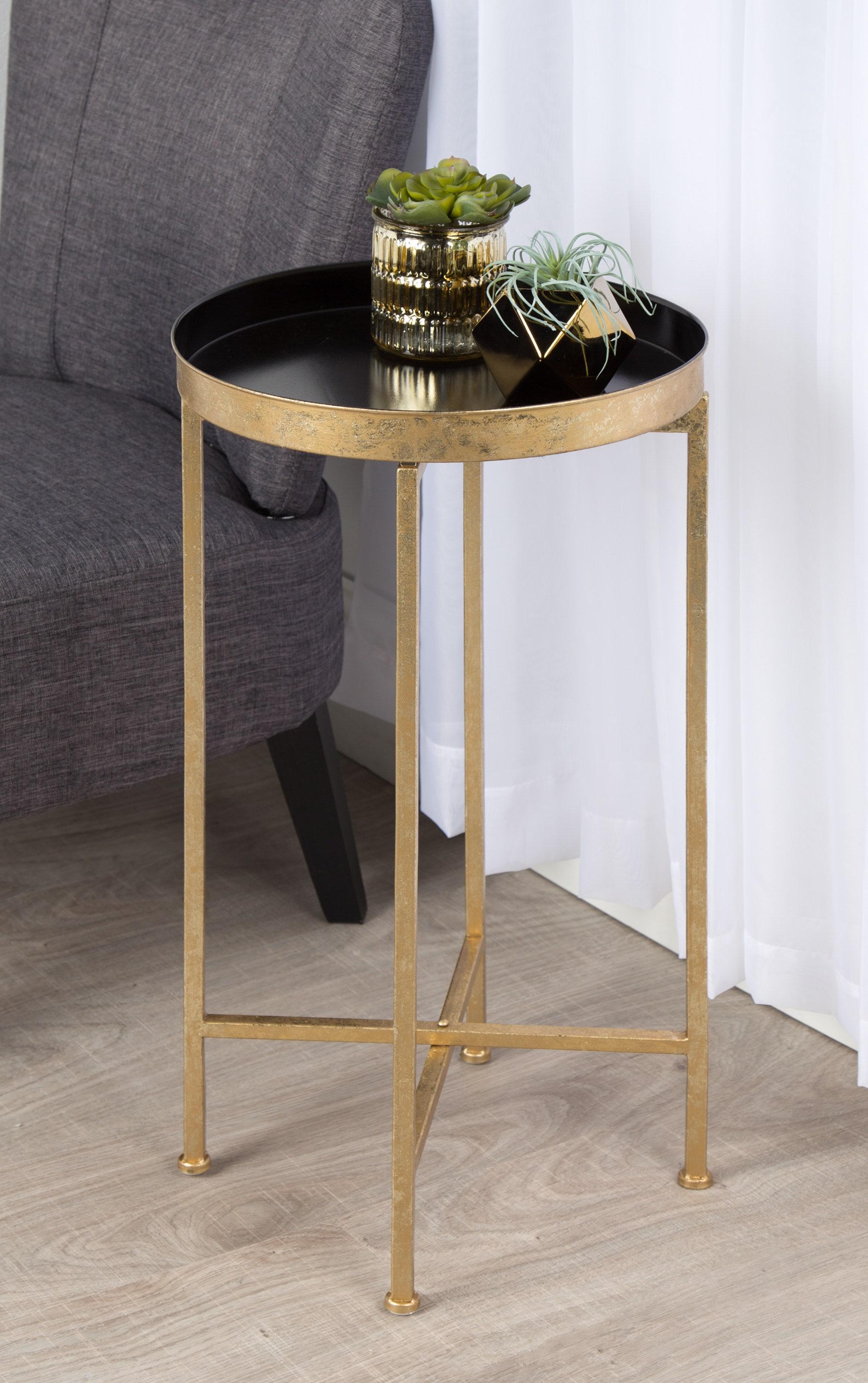 Kate and Laurel Celia Round Metal Tea Table, 14x14x25.75, Gold and Black