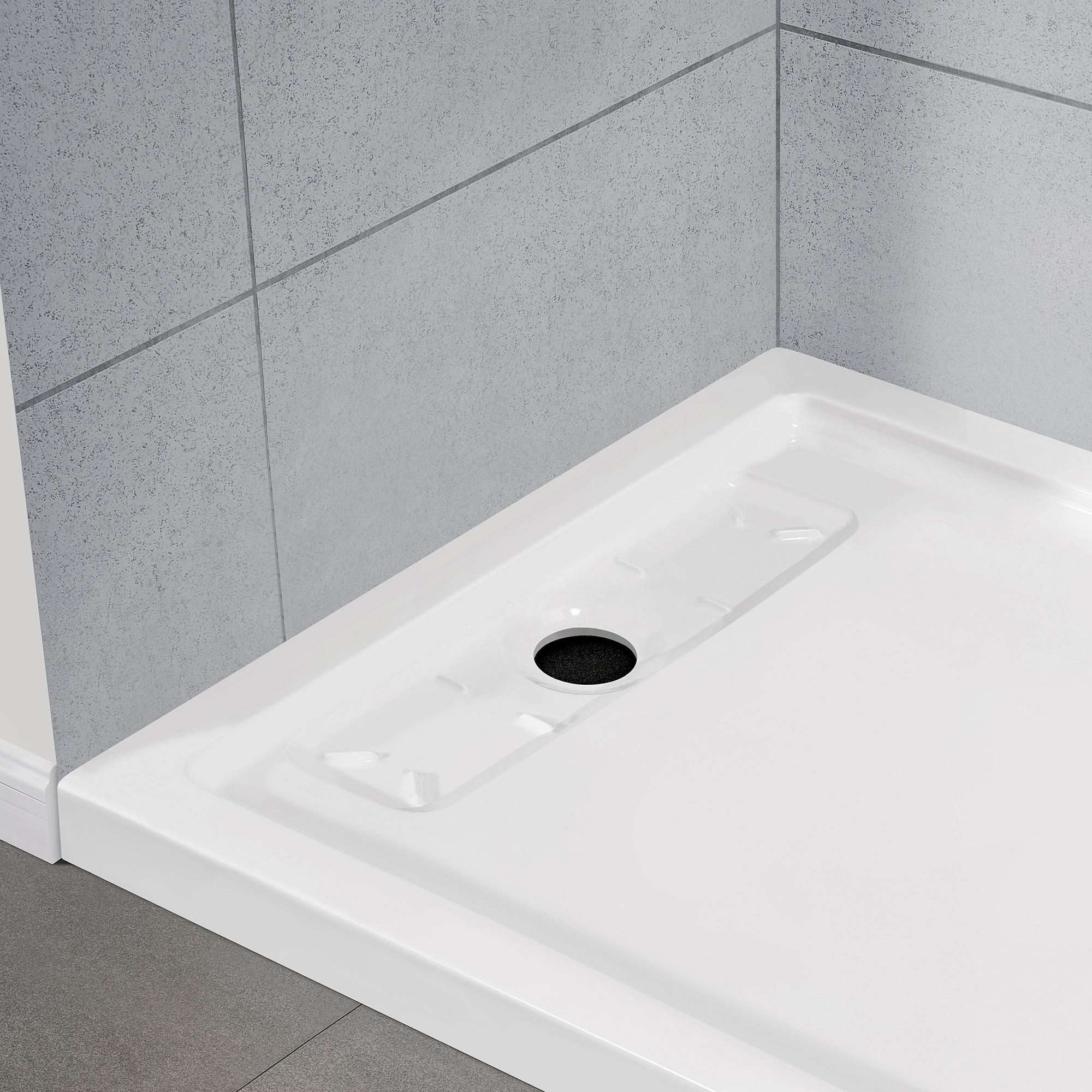 OVE Decors 72" x 36" Rectangle Shower Base Pan, White Acrylic, Hidden Side Drain, Reversible Design
