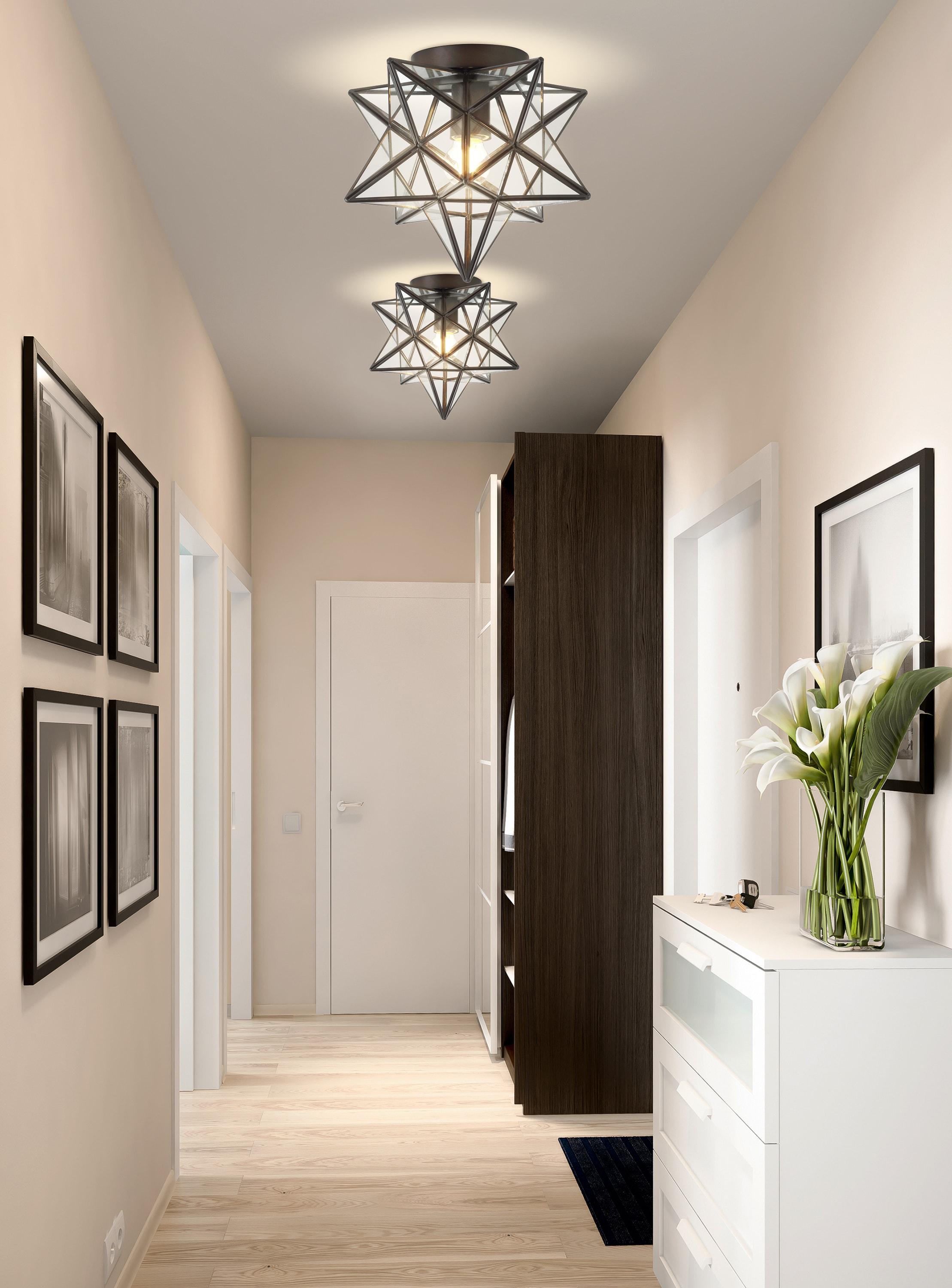 Stella 12" Moravian Star Metal/Clear Glass LED Flush Mount, Oil Rubbed Bronze