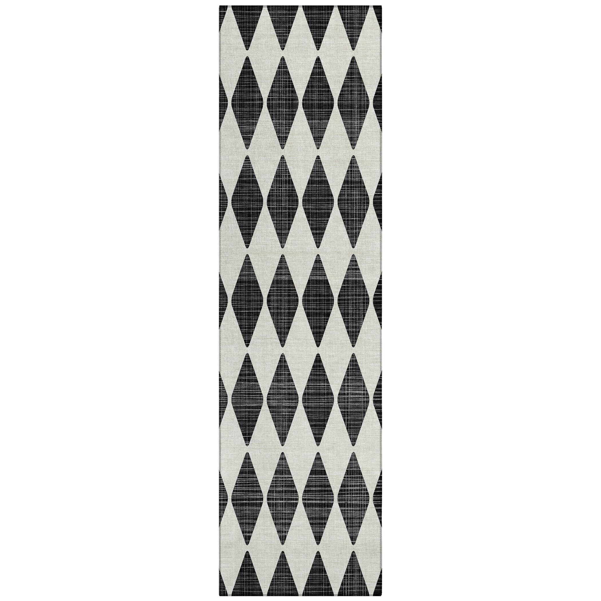 Addison Rugs Machine Washable Indoor/ Outdoor Chantille Argyle Rug Black - 2'3" x 7'6"