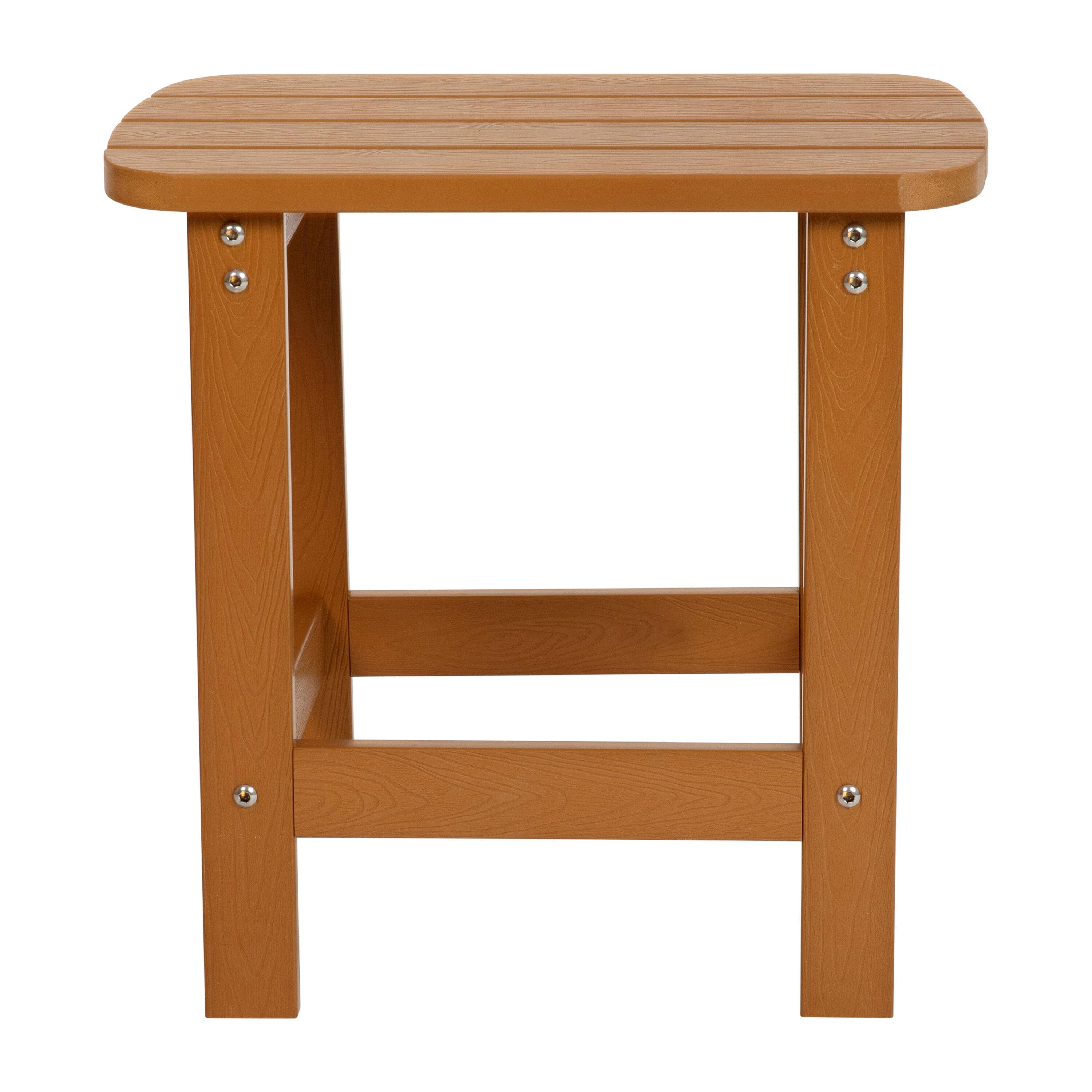 Flash Furniture Charlestown All-Weather Poly Resin Wood Adirondack Side Table in Teak