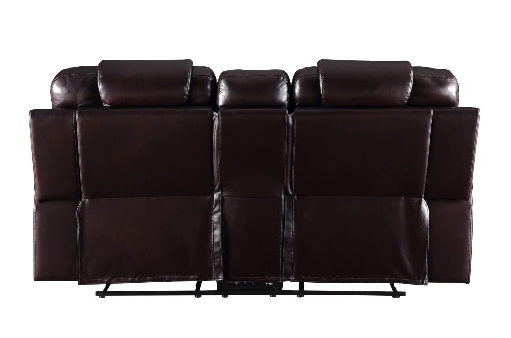 78" Braylon Active Sitting Chair Brown PU - Acme Furniture: Loveseat with Console & Cup Holders