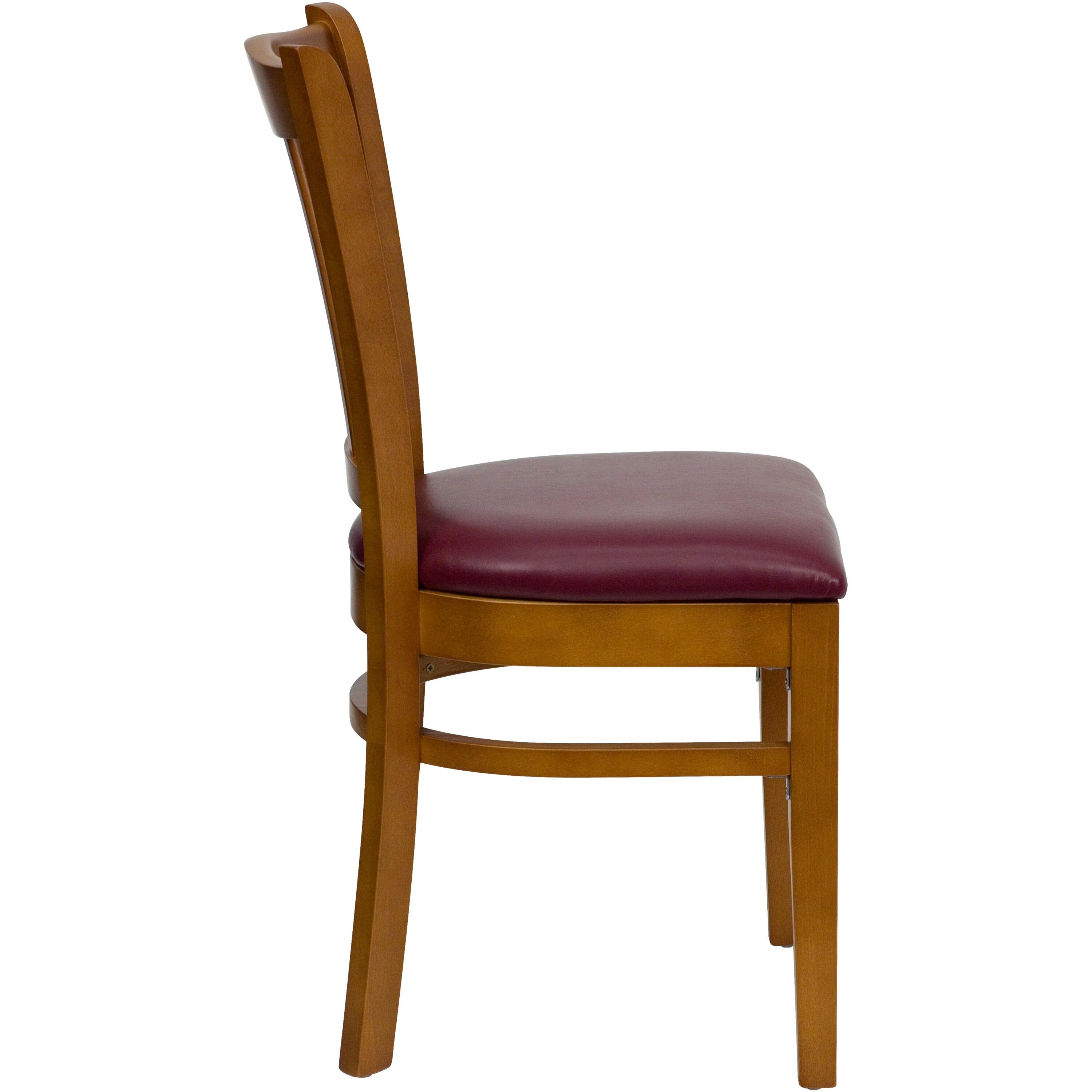 Flash Furniture HERCULES Series Vertical Slat Back Cherry Wood Restaurant Chair - Burgundy Vinyl Seat