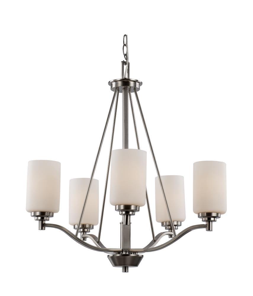 Mod Pod 5-Light Oil Rubbed Bronze Candle Chandelier Light Fixture with Frosted Glass Cylinder Shades