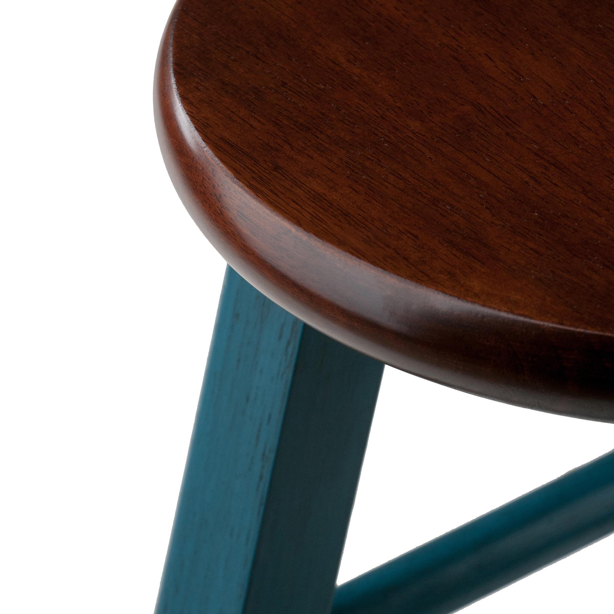 24" Ivy Counter Height Barstool Teal Blue/Brown - Winsome: Round Wooden, No Assembly Required