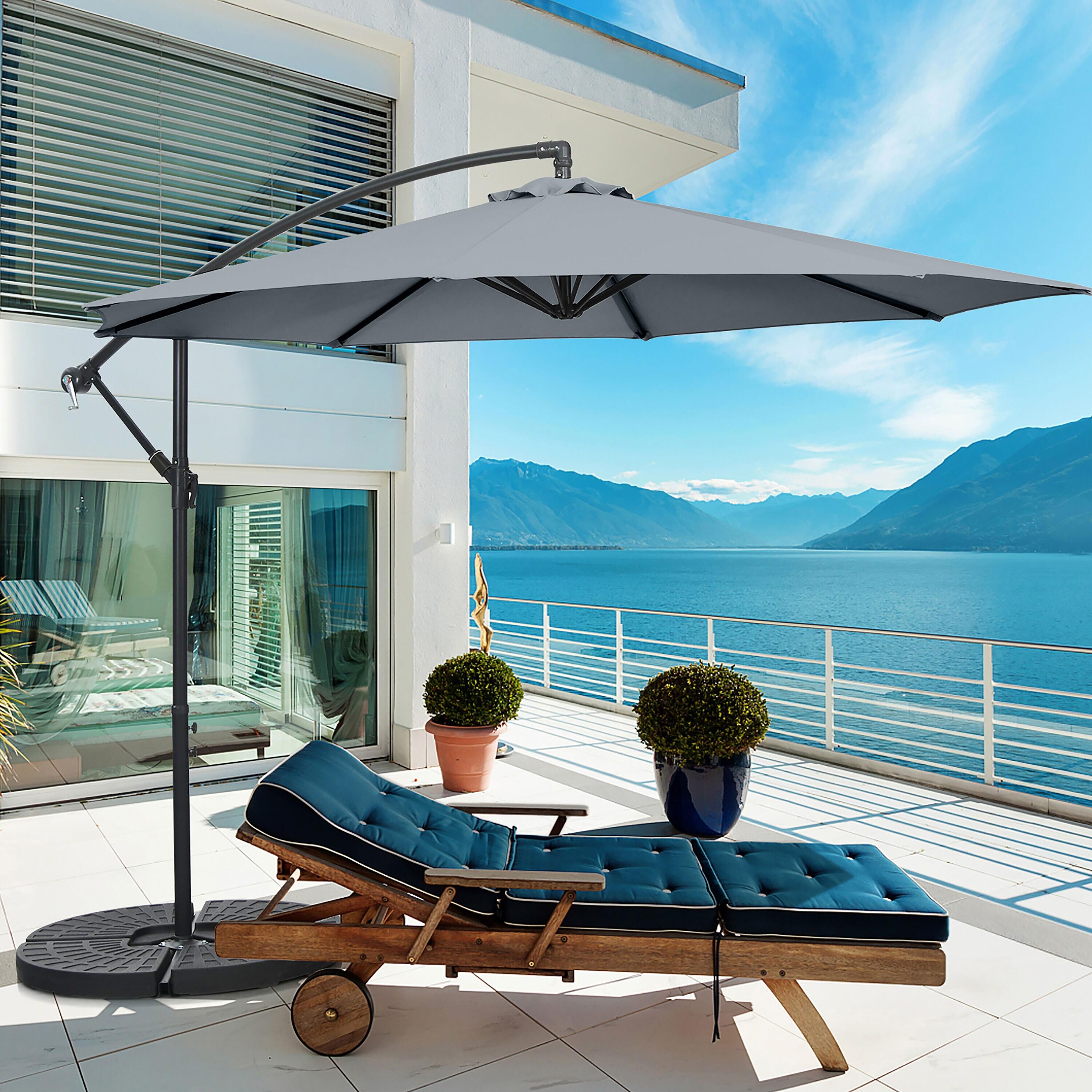 Costway  10 FT Patio Offset Umbrella w/8 Ribs Cross Base Tilt Grey