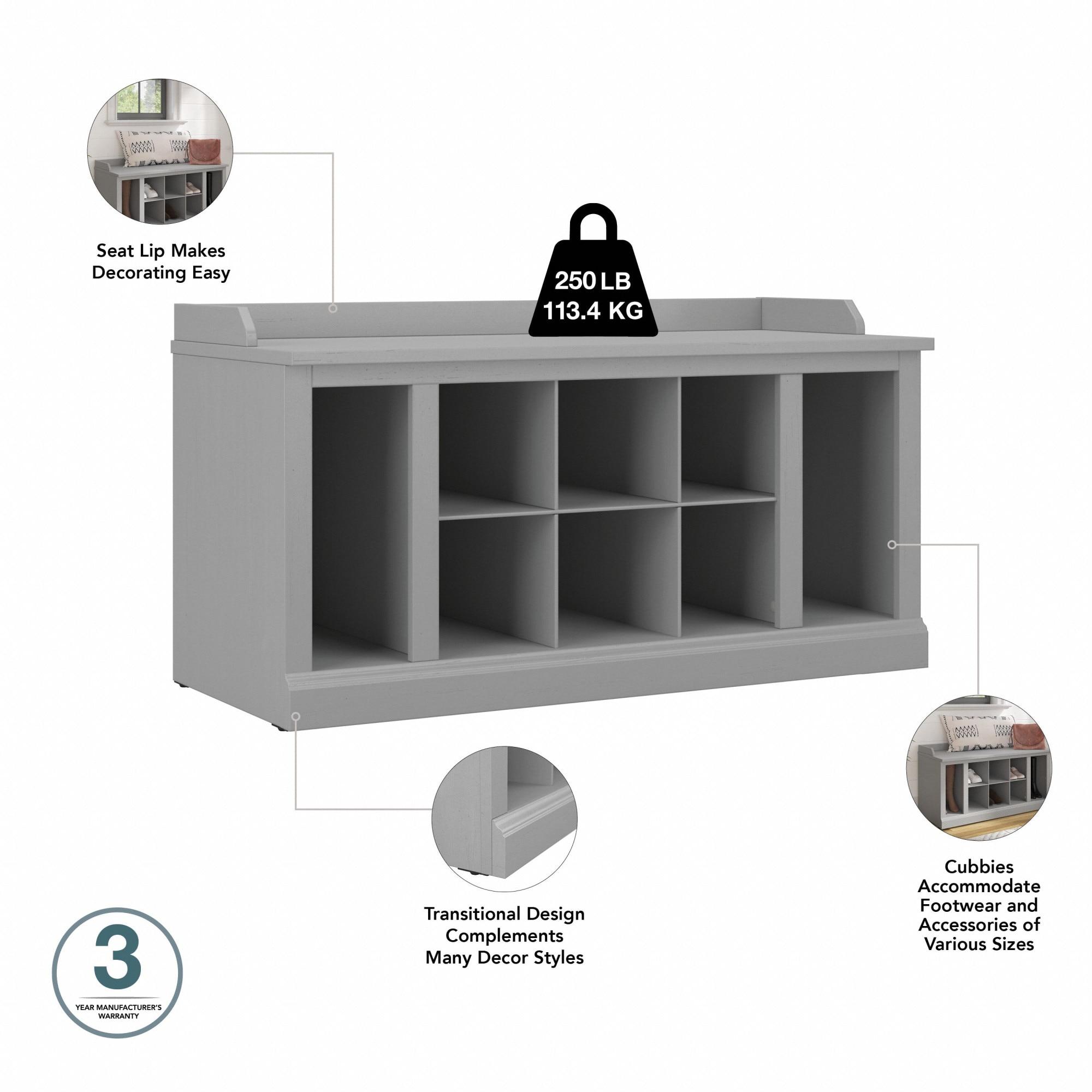 Woodland 40W Shoe Storage Bench with Shelves in Cape Cod Gray - Engineered Wood