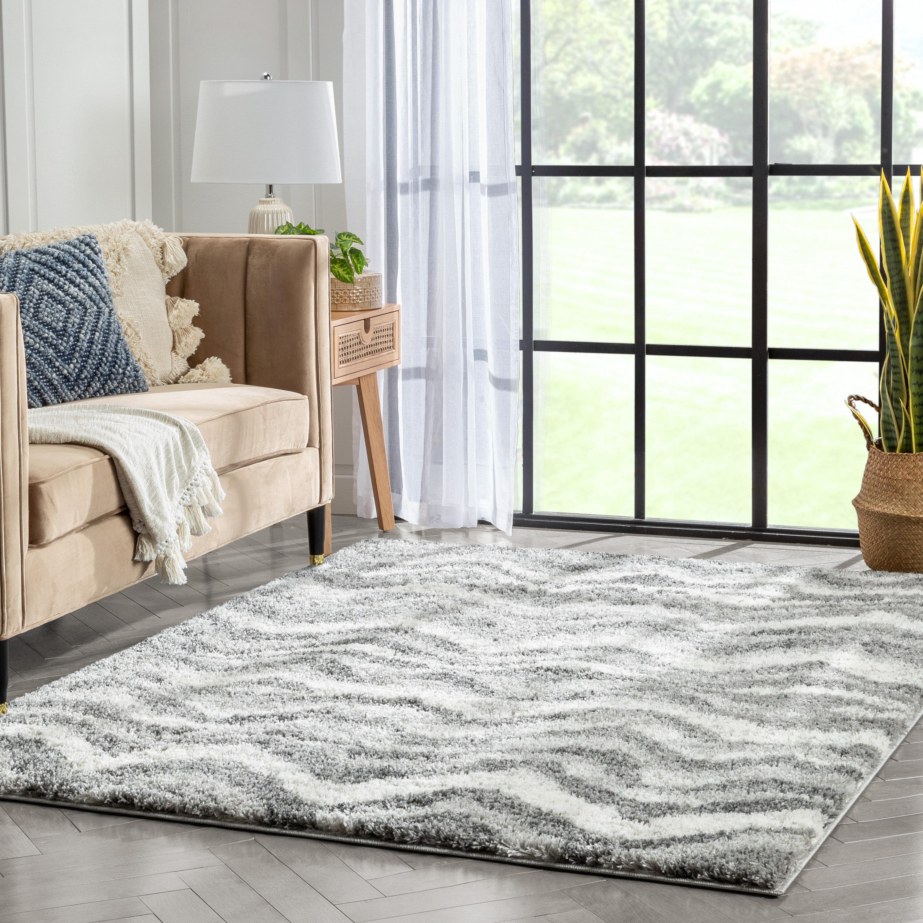 Celeste Well Woven Tomar Modern Chevron Pattern Grey Thick & Soft Shag Rug