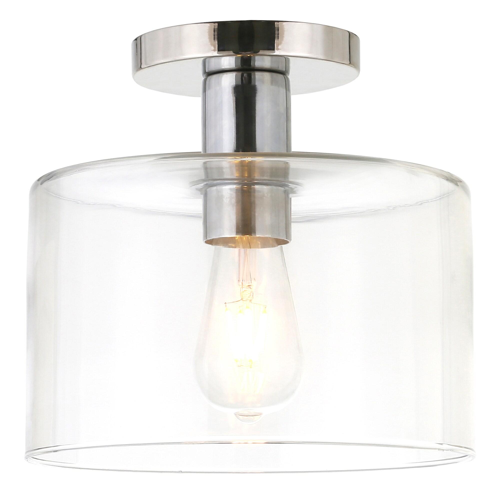 Evelyn&Zoe 10" Polished Nickel Finish Metal/Glass Semi Flush Mount