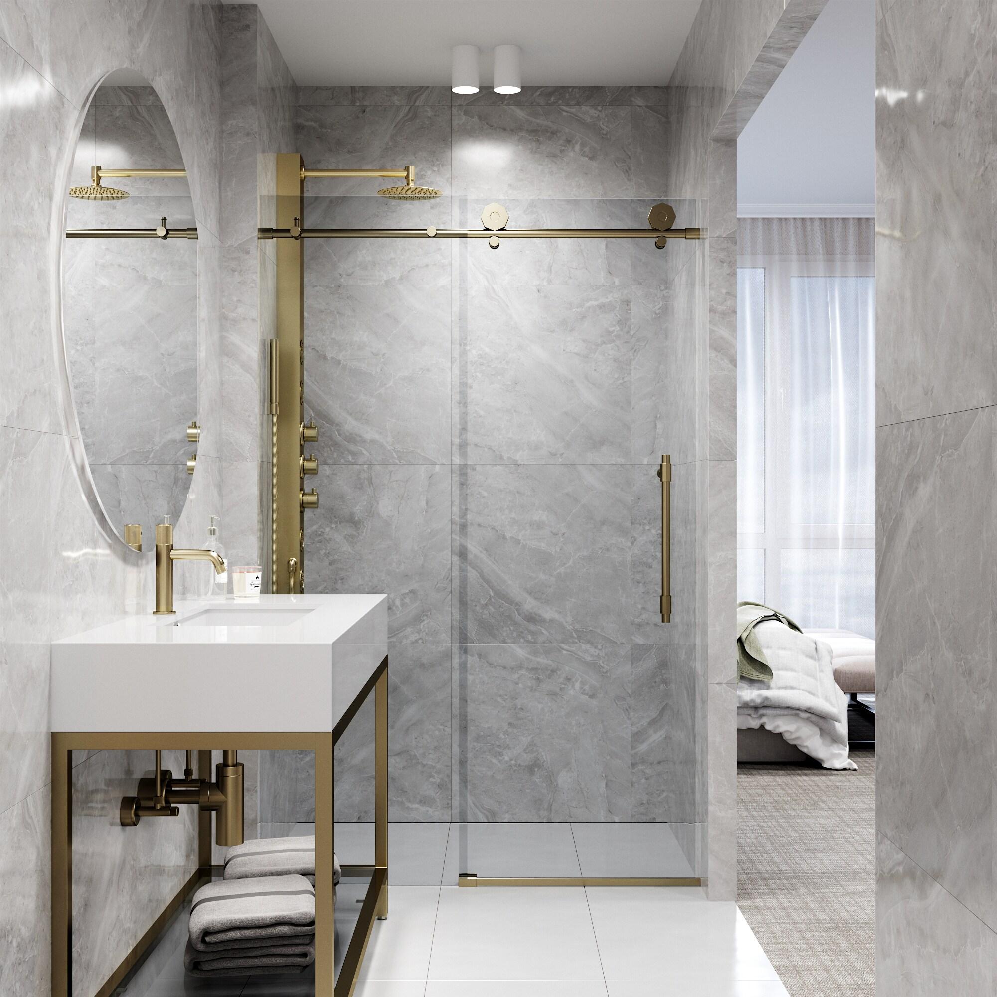 VIGO Elan Hart 68-72" W x 76" H Sliding Frameless Shower Door with 3/8" Clear Glass VG6022MGCL7276