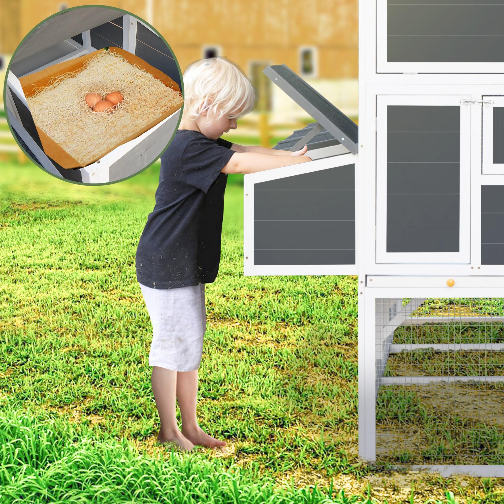 59" Large Chicken Coop for 4-6 Chickens, Wooden Hen House with Large Nesting Boxes, Outdoor Poultry Cage Rabbit Cage with Ramps & Ventilation Window, 59''L*33.5''W*38.6''H