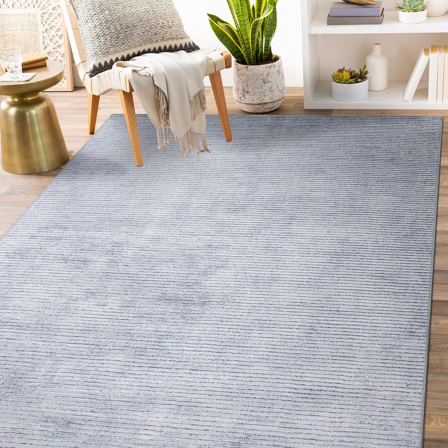 World Rug Gallery Contemporary Distressed Stripe Machine Washable 3'3"x5' Gray Area Rug