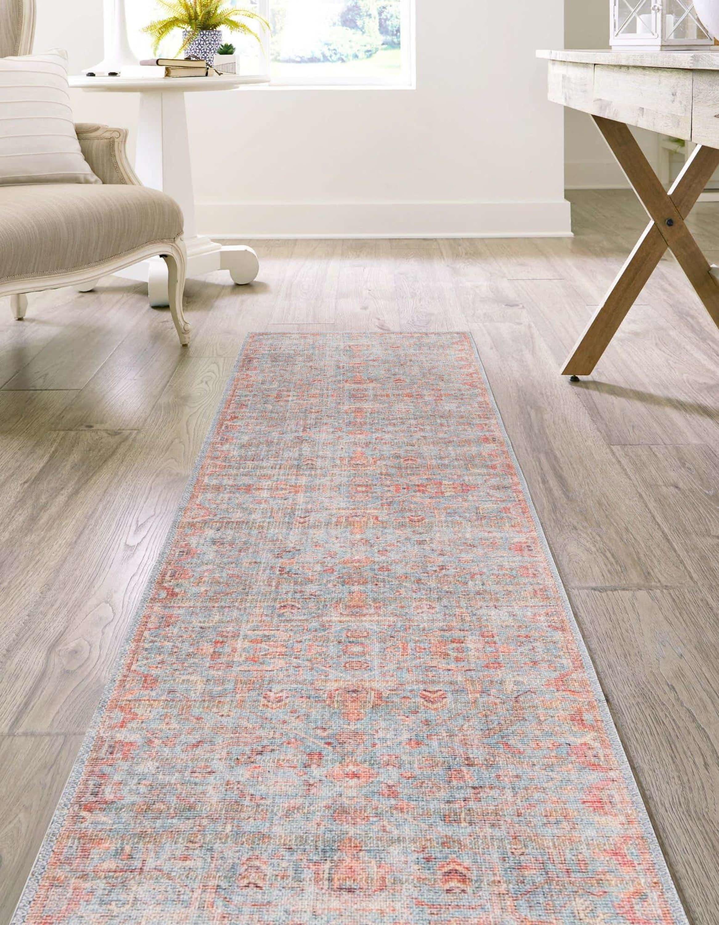 Unique Loom 2' 7 x 12' 0 Nostalgia Olivia Machine Washable Antique Blue Area Rug