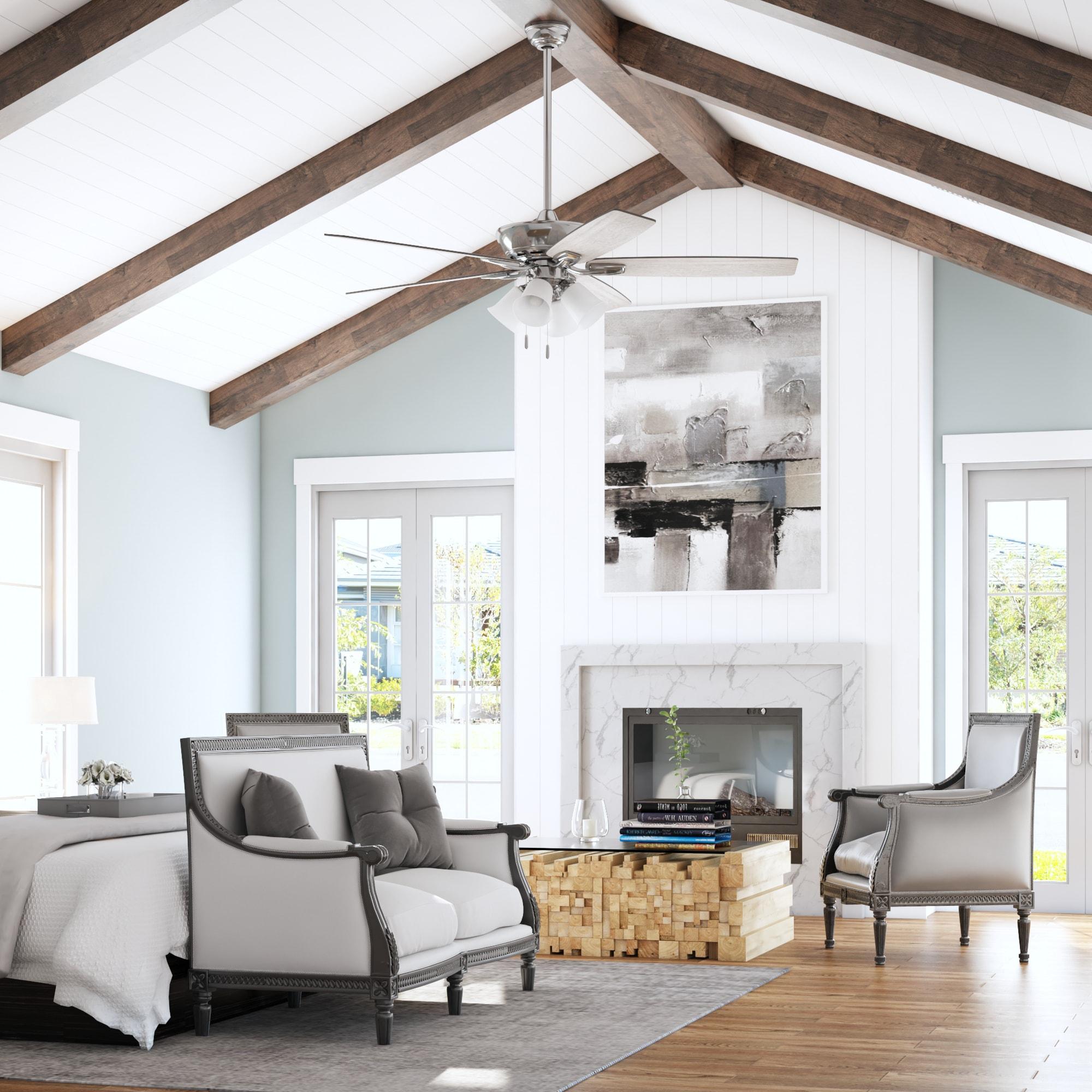 Harbor Breeze Macon Bay 62-Inches Brushed Nickel with Driftwood/Toffee Blades Indoor Downrod mount Standard Ceiling Fan With Light ( 5 -Blade)