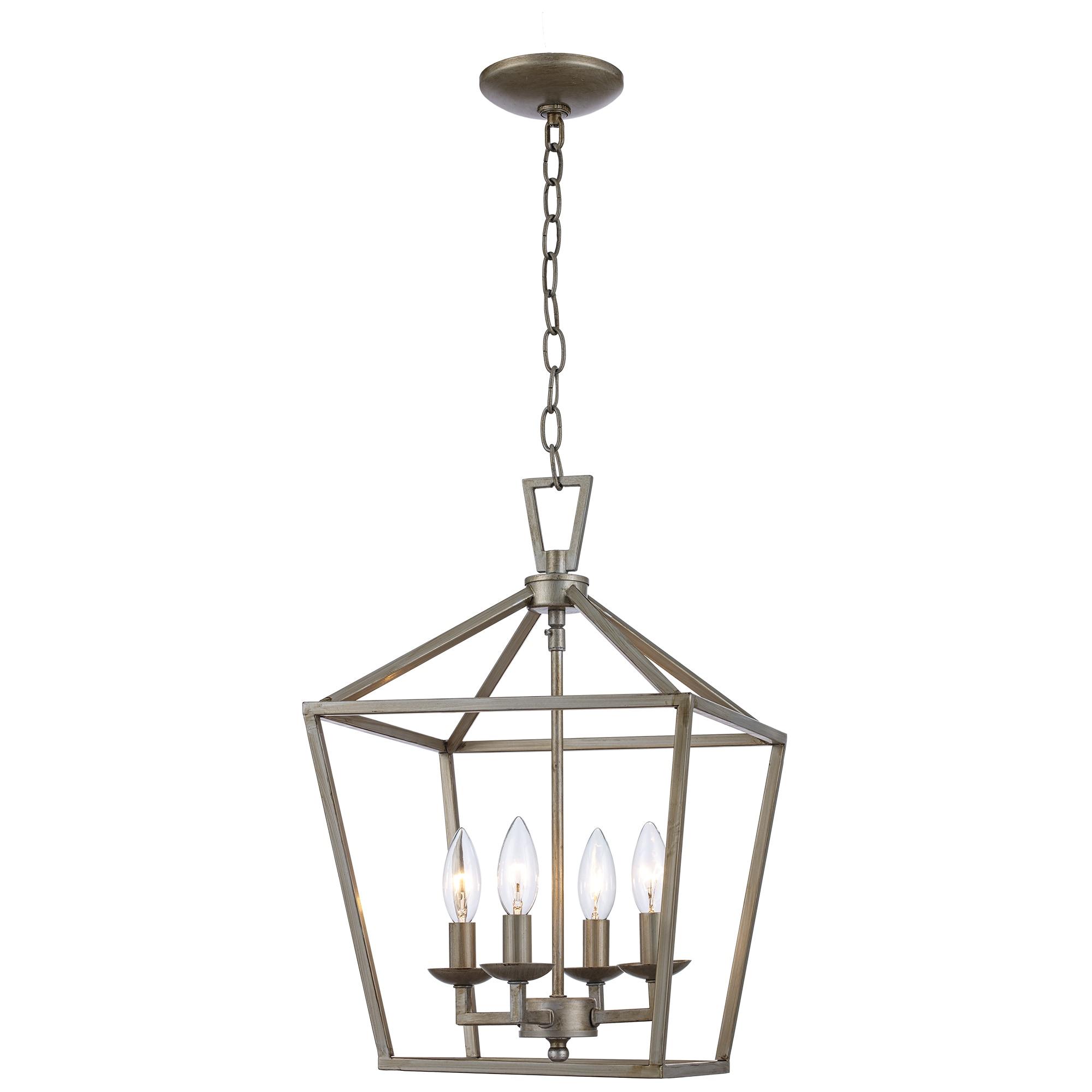 Lacey 4-Light Antique Silver Leaf Pendant Light Fixture with Caged Metal Shade