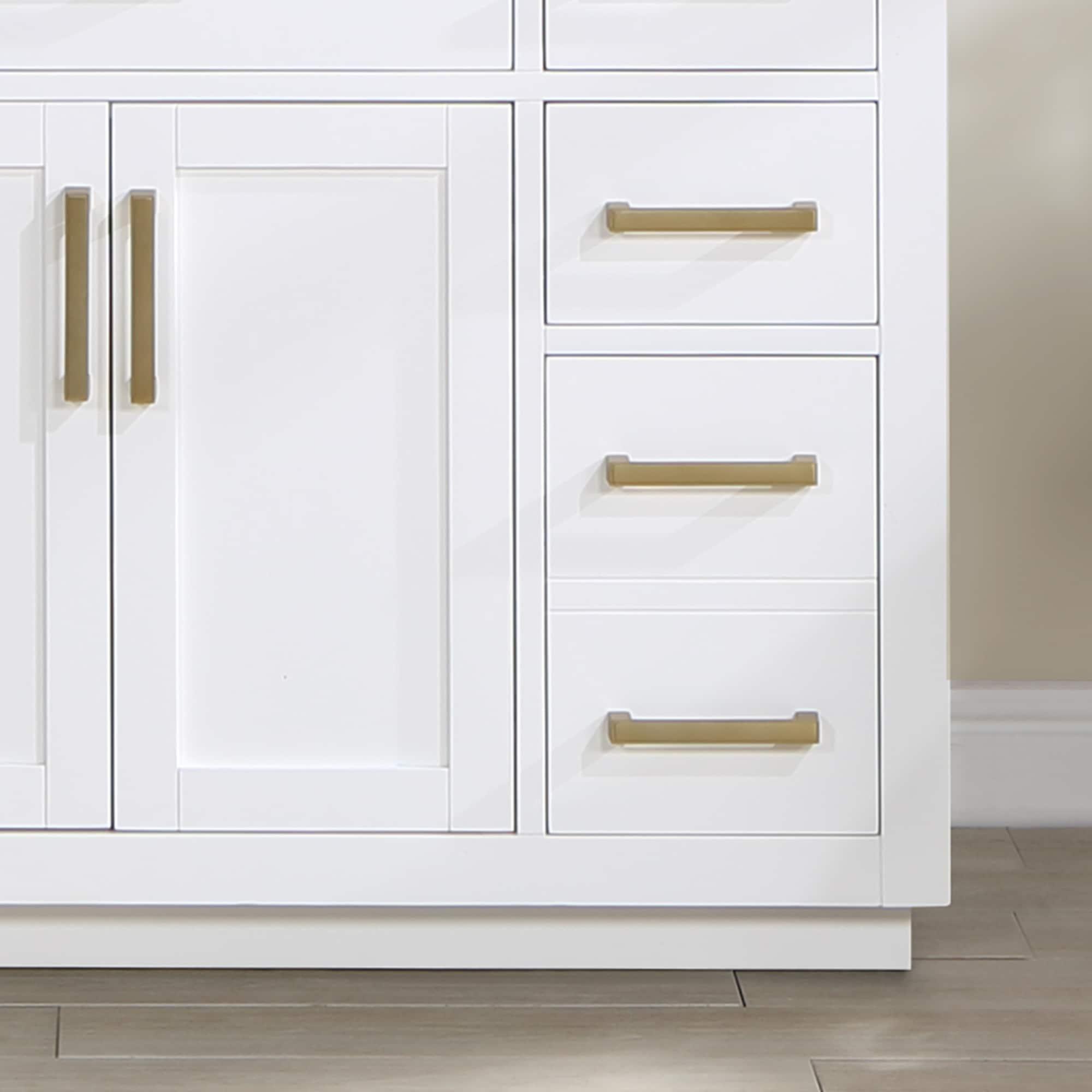 Gavino 48" Wood Vanity in White with Grain White Composite Stone Top and Mirror