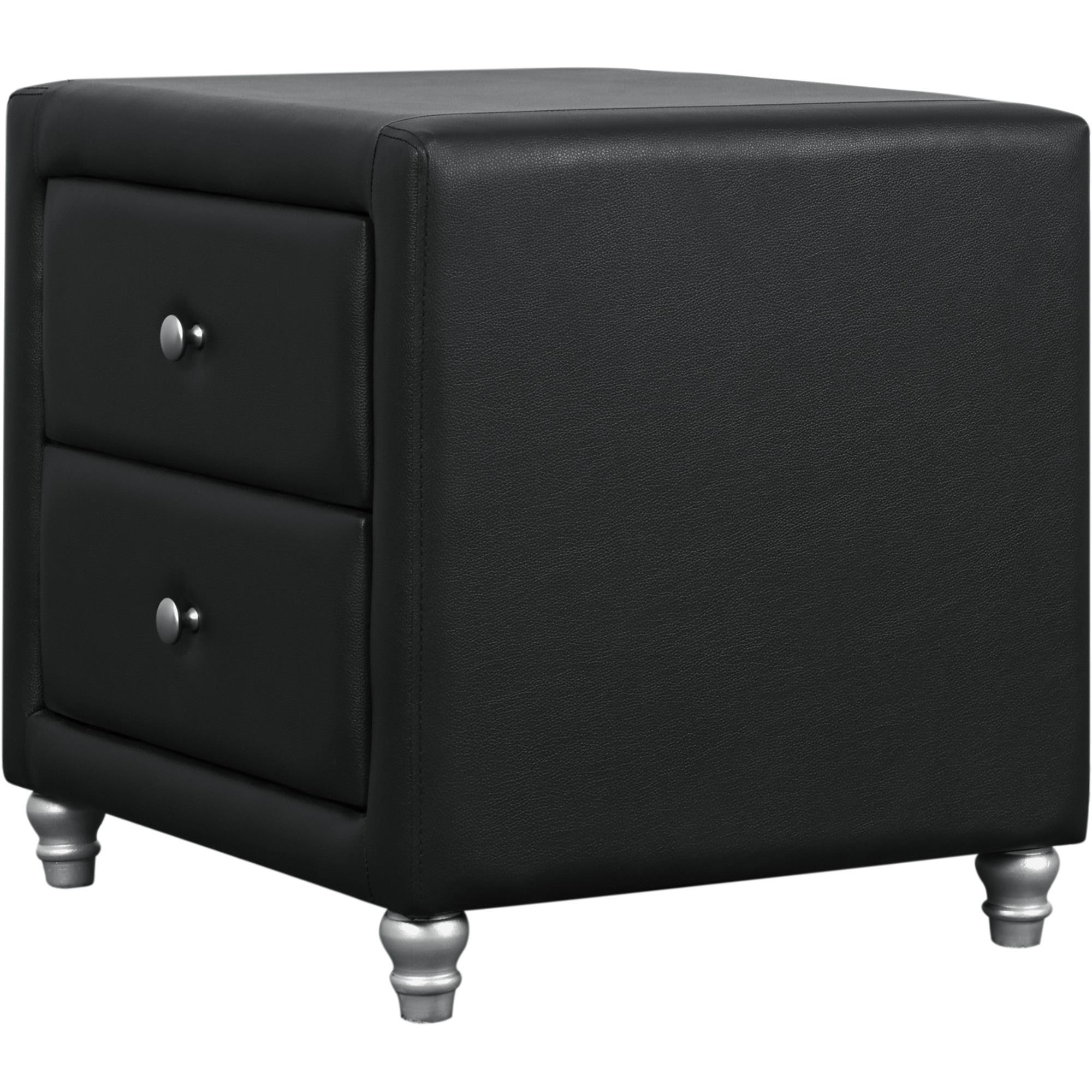 Camden Isle Upholstered 2 Drawer Nightstand in Black Faux Leather