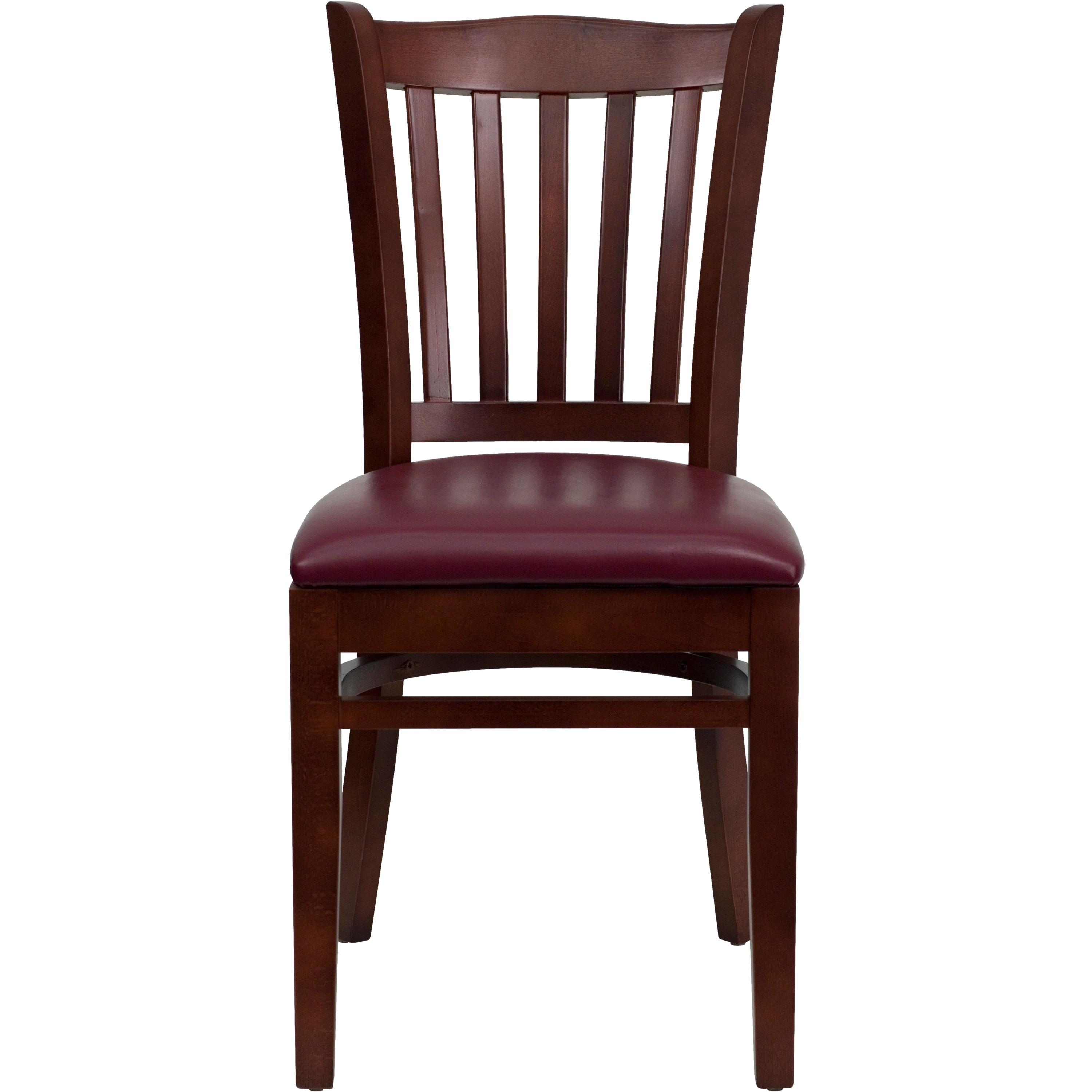 Flash Furniture HERCULES Series Vertical Slat Back Mahogany Wood Restaurant Chair - Burgundy Vinyl Seat