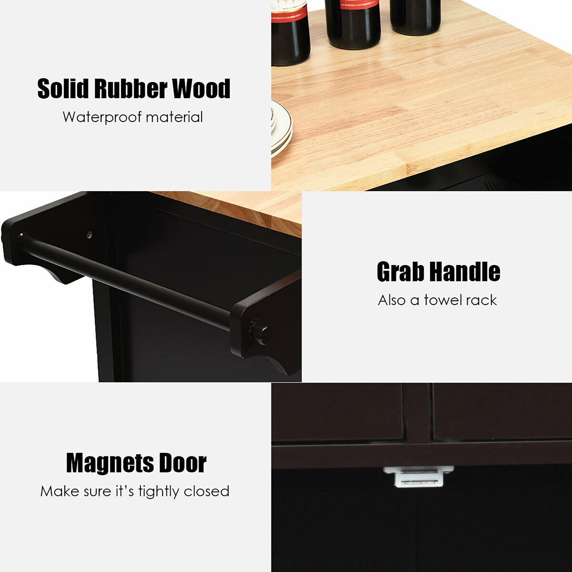 Costway Modern Rolling Kitchen Island Cart Wood Top Storage Trolley with Storage Drawers