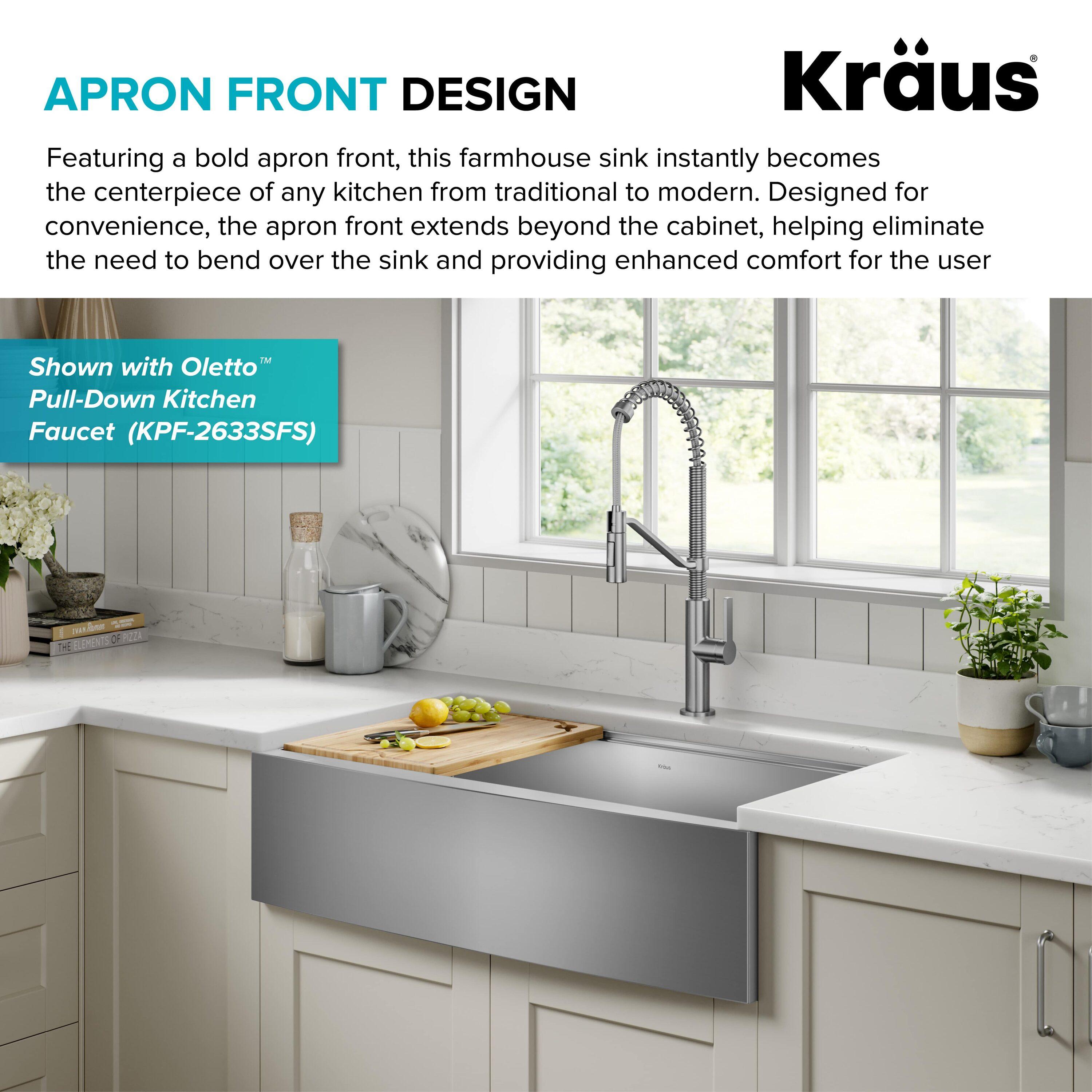 KRAUS Kore™ Workstation 36-inch L 16 Gauge Stainless Steel Single Bowl Farmhouse Kitchen Sink with Accessories