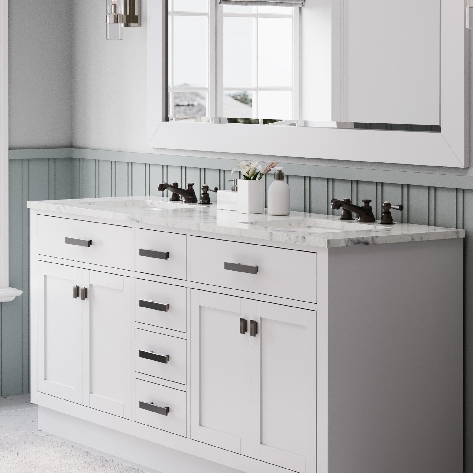 Hartford 72" Carrara White Marble Countertop Bath Vanity in Pure White with Faucet