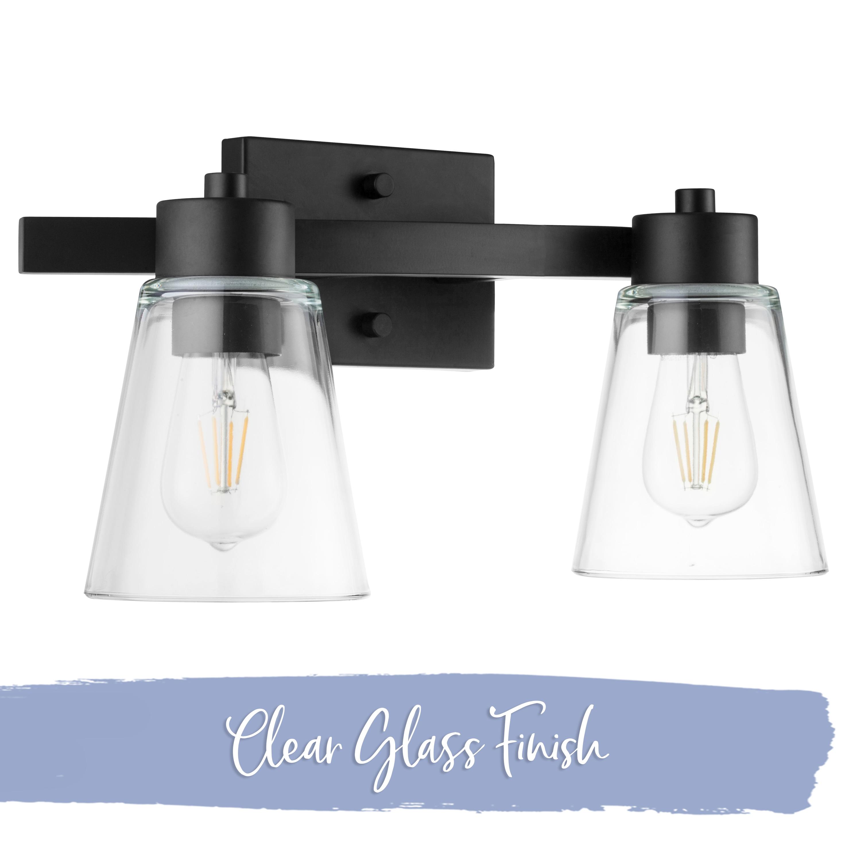 Prominence Home Fairendale 2-Light Matte Black Bathroom Vanity Light with Clear Glass Shade
