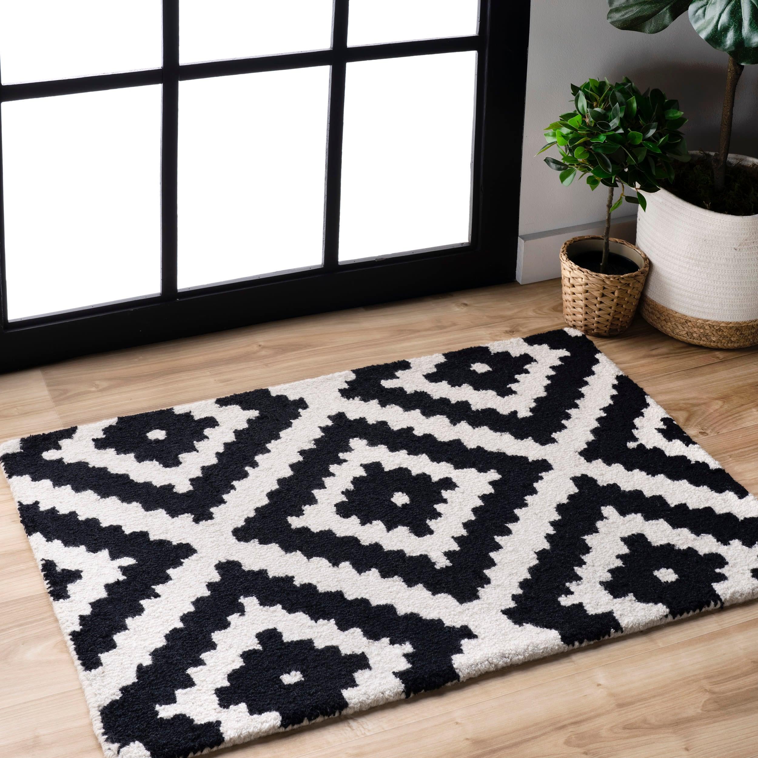 Nuloom Kellee Geometric 3x5 Wool Accent Indoor Area Rug for Living Room Bedroom Dining Room Entryway Kitchen, Beige/Brown