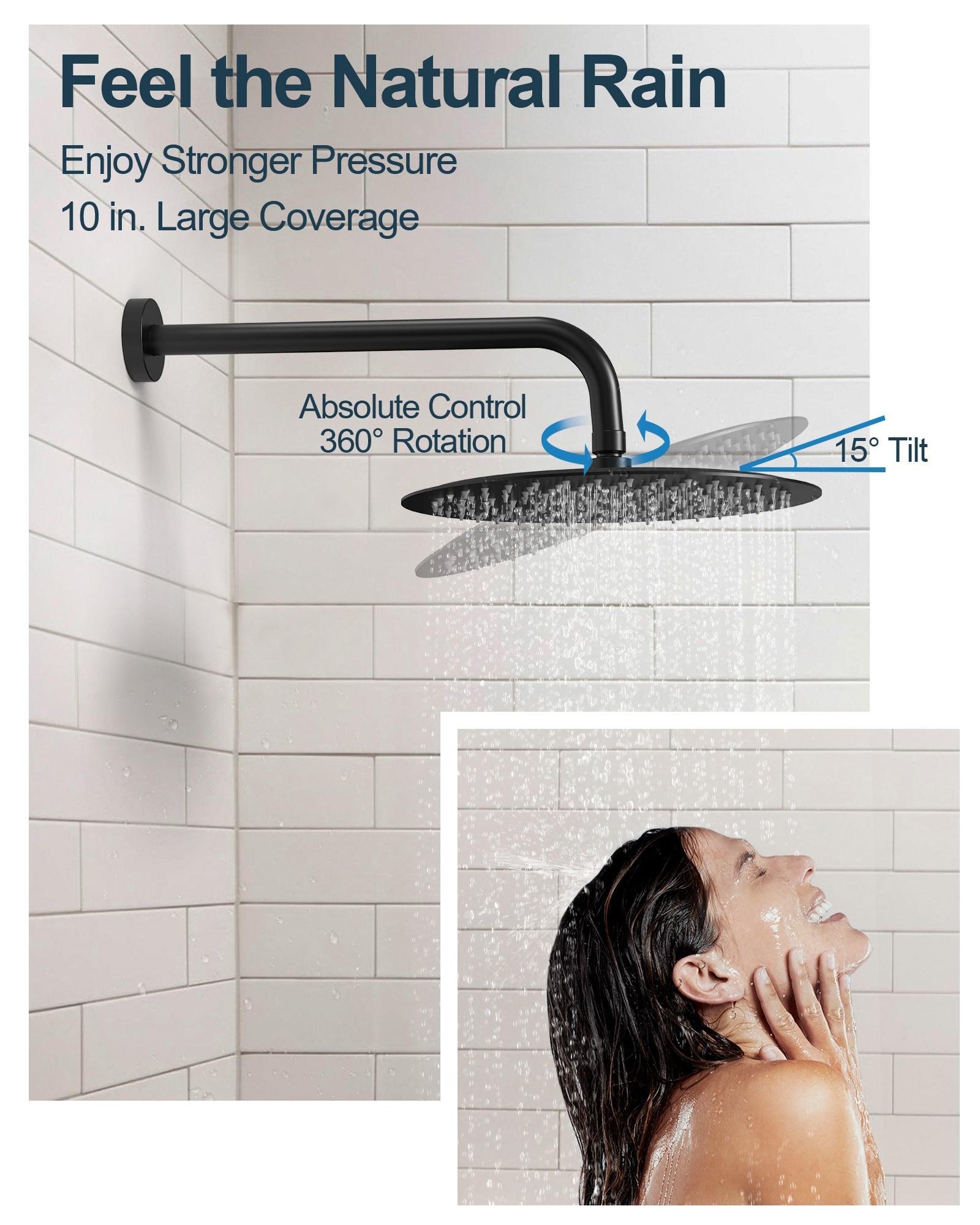 GRANDJOY Complete Shower System, 10" and 6" Dual Wall Mount Rain Shower Faucets with Handheld Shower Spray, High Pressure in Matte Black