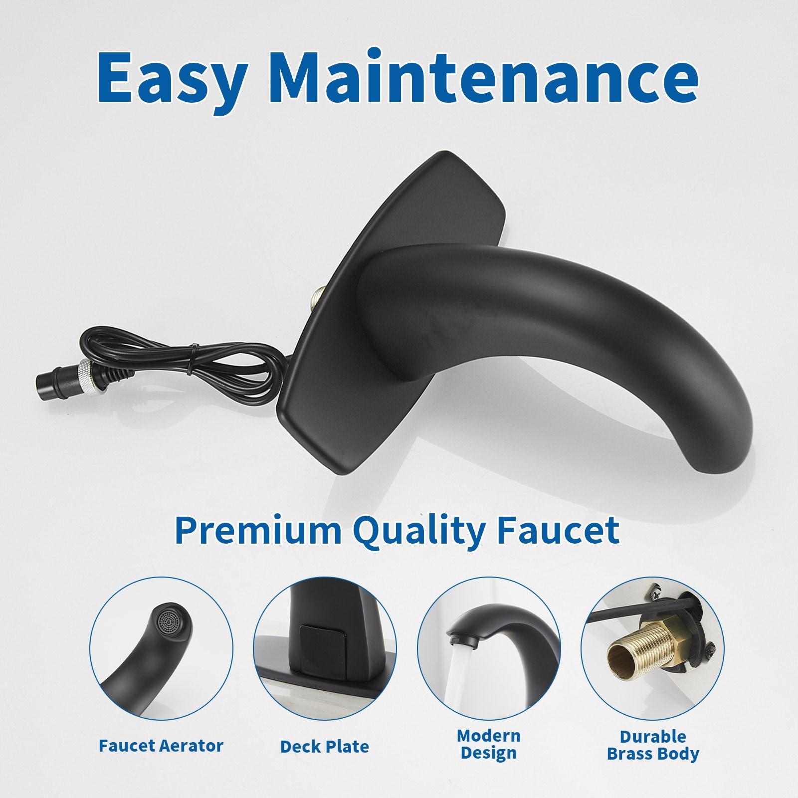 BWE DC Powered Commercial Touchless Single Hole Bathroom Faucet With Deck Plate & Pop Up Drain