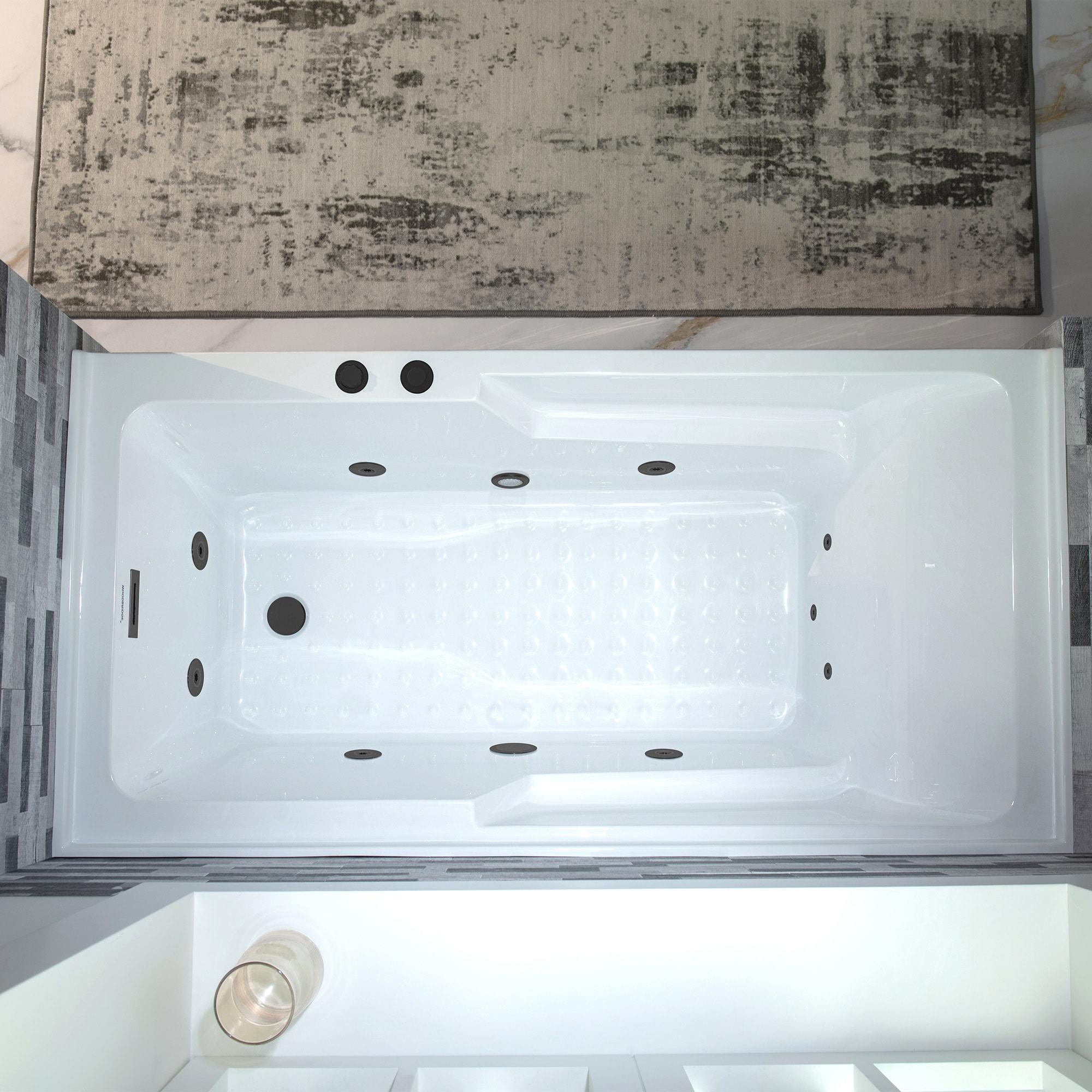 60" x 30" Whirlpool Heated Rectangular Alcove Acrylic Bathtub with Chrome/Matte Black Drain and Overflow