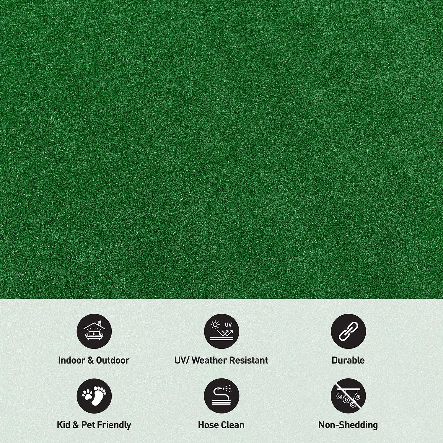 World Rug Gallery Artificial Turf Solid Grass Indoor Outdoor Area Rug - GREEN 5'x7'