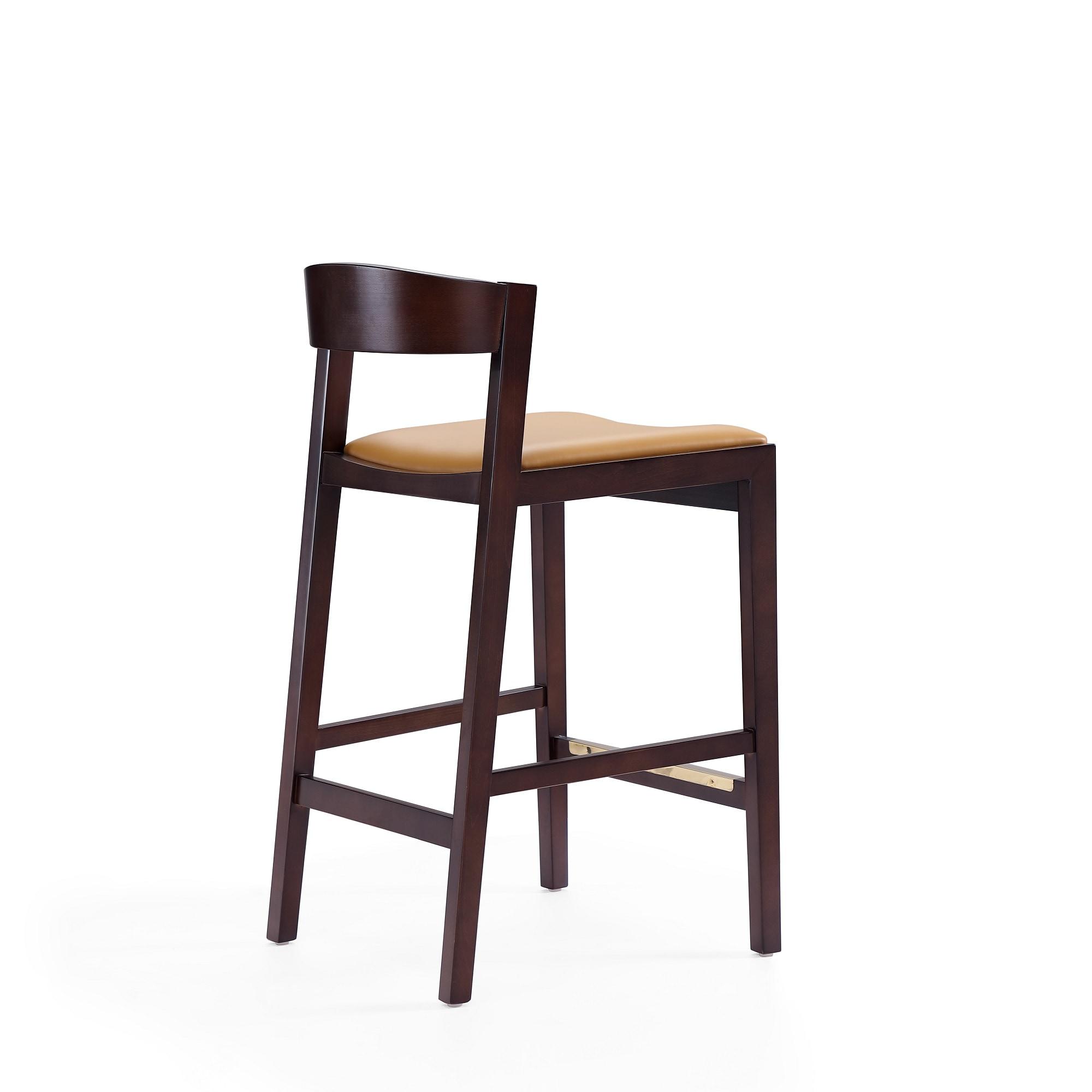 Klismos 36.75 in. Camel and Dark Walnut Beech Wood Counter Height Bar Stool (Set of 2)