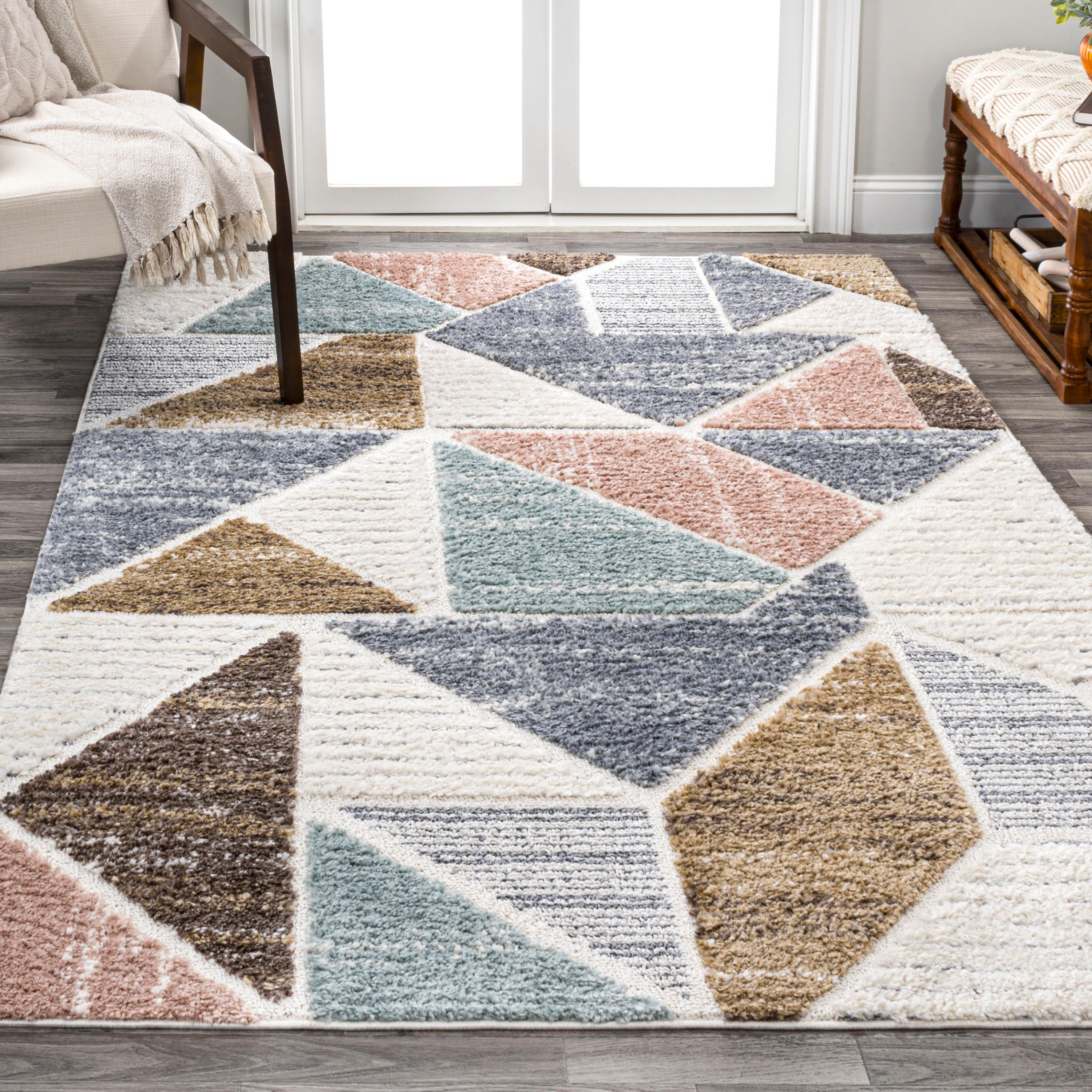 3' x 5' Aileen Geometric Scandi Colorblock Carved Area Rug, Cream - JONATHAN Y