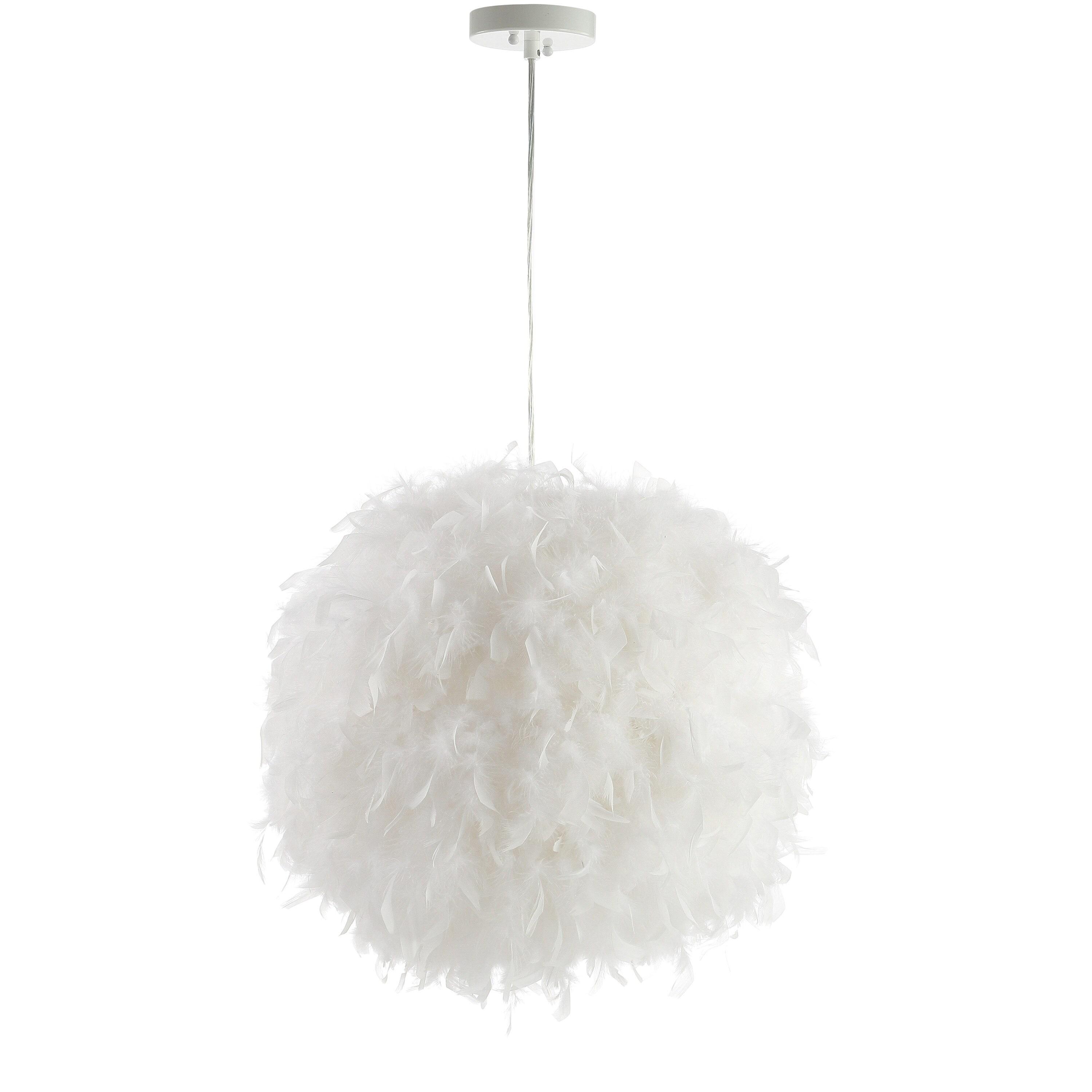 JONATHAN Y Stork 19" Feather Metal Adjustable LED Pendant, White