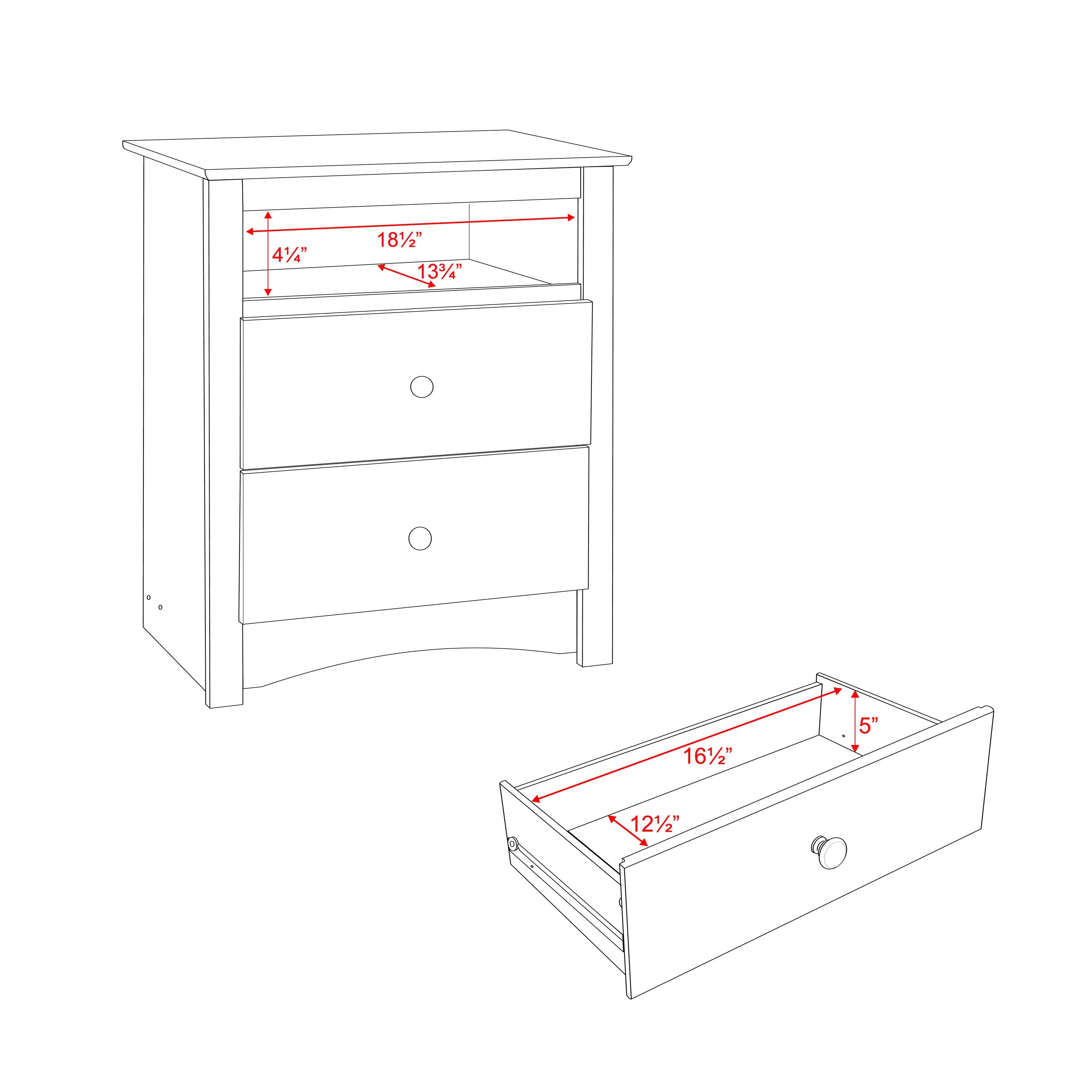 Open Shelf Nightstand Cherry - Monterey: Prepac Bedroom Side Table with Storage Shelf & Metal Glides