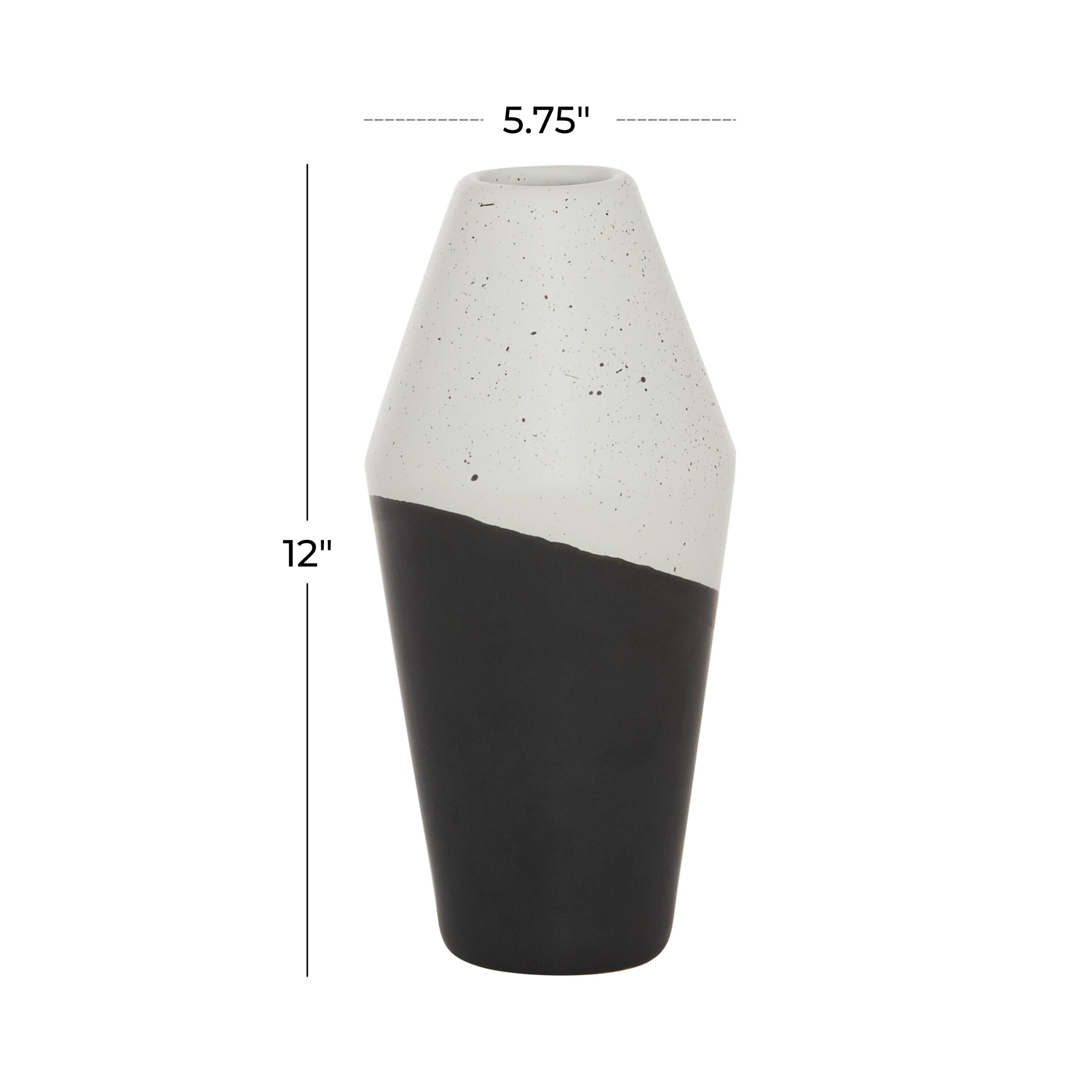 DecMode 12" Handmade Color Block Speckled Black Ceramic Vase