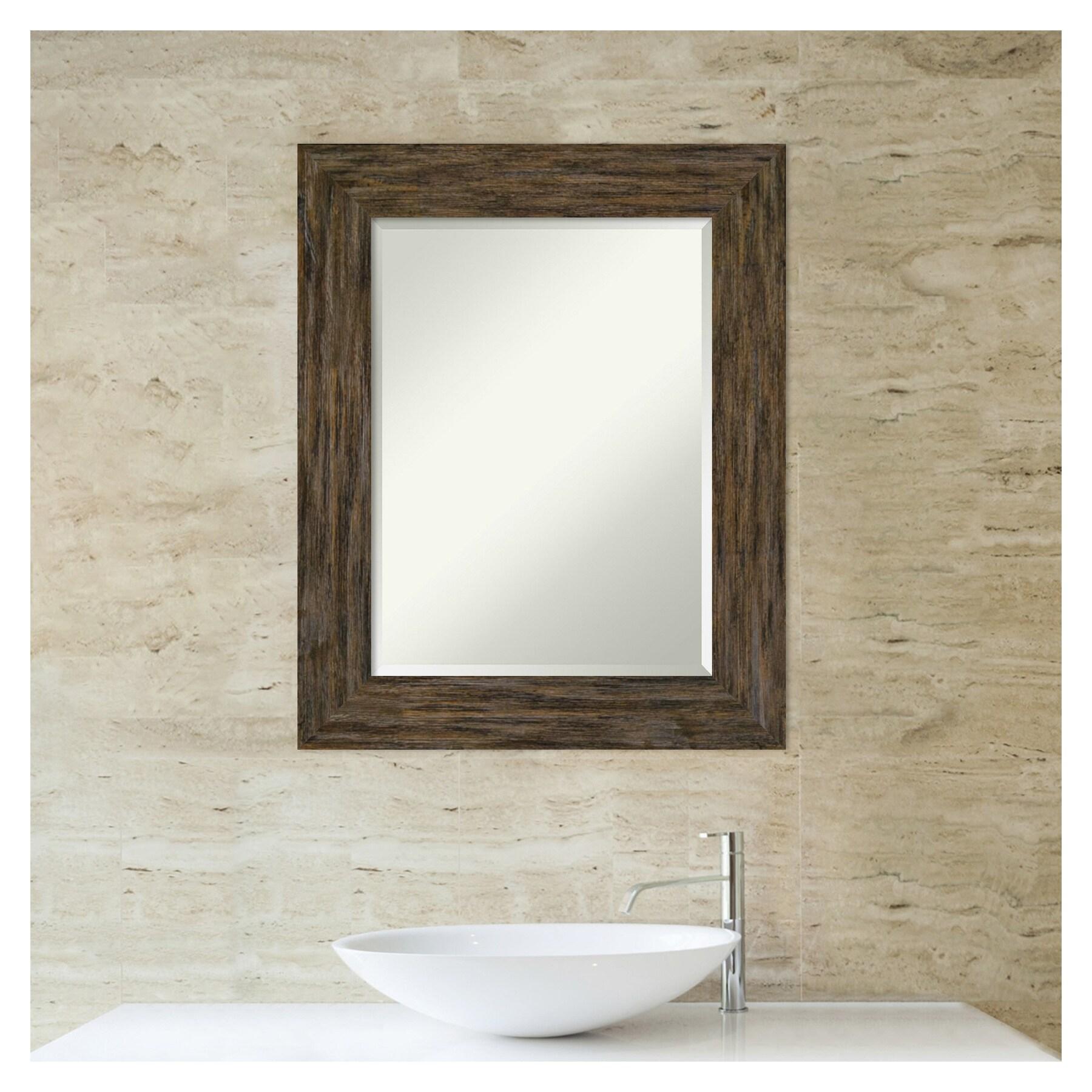 Amanti Art Beveled Wood Bathroom Wall Mirror - Fencepost Brown Frame Fencepost Brown Outer Size: 25 x 31 in
