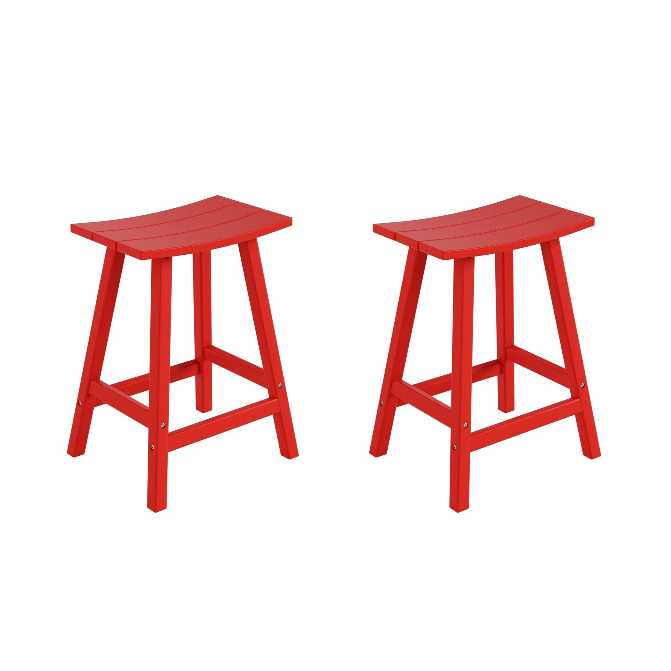 Polytrends Laguna Hdpe All Weather Outdoor Patio 24" Saddle Seat Counter Stool (Set Of 2) Red