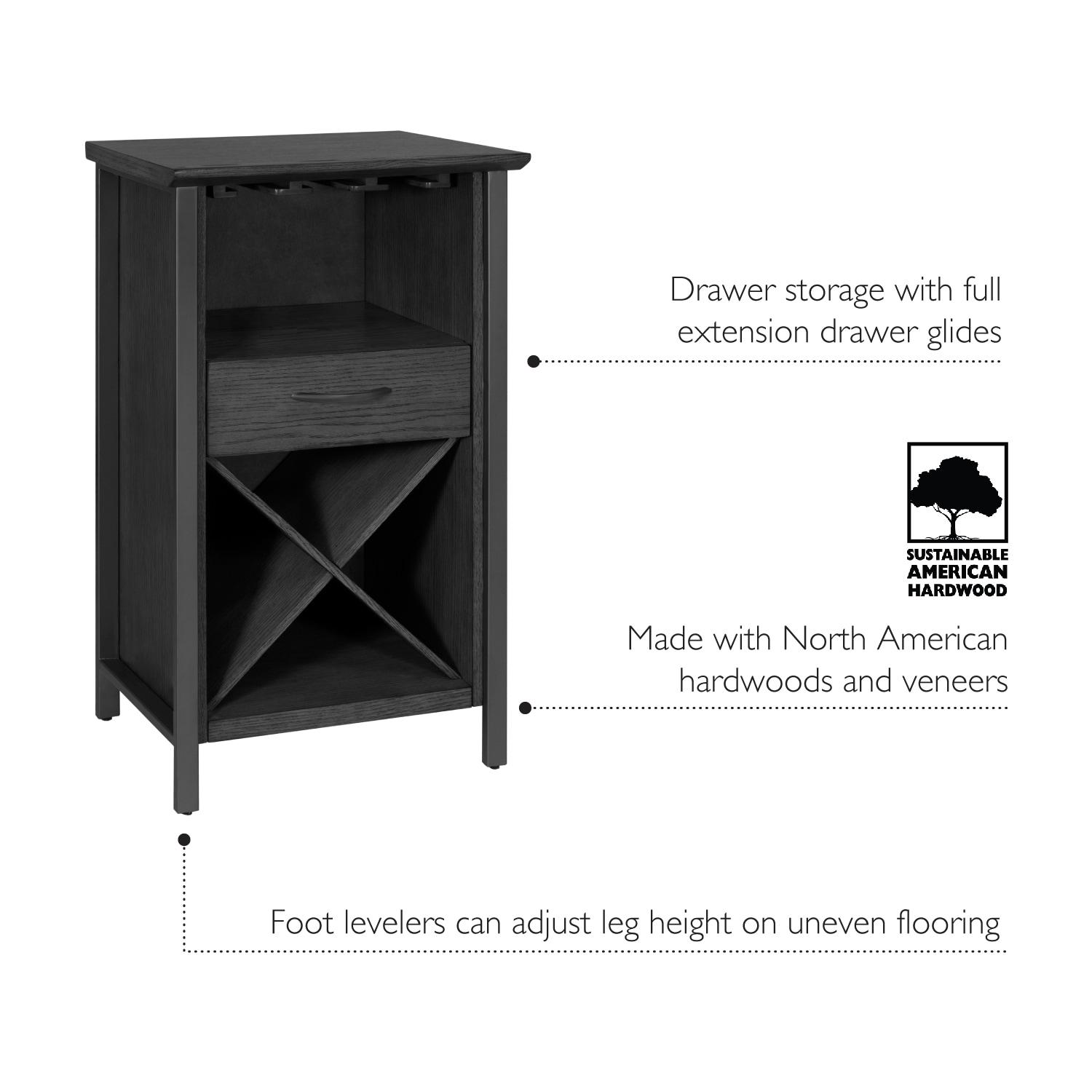 Leick Home Leah Mini Bar Cabinet for Stemware and Bottle Storage, Black