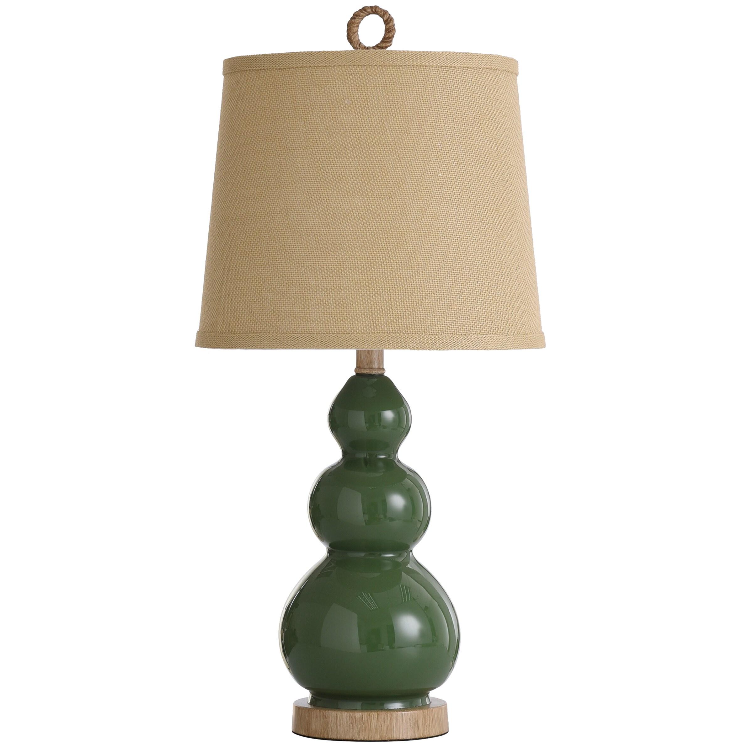 Nautical Green Table Lamp with Burlap Shade and Circle Faux Rope Finial - StyleCraft: Polyresin & Glass, UL Listed, No Assembly Required