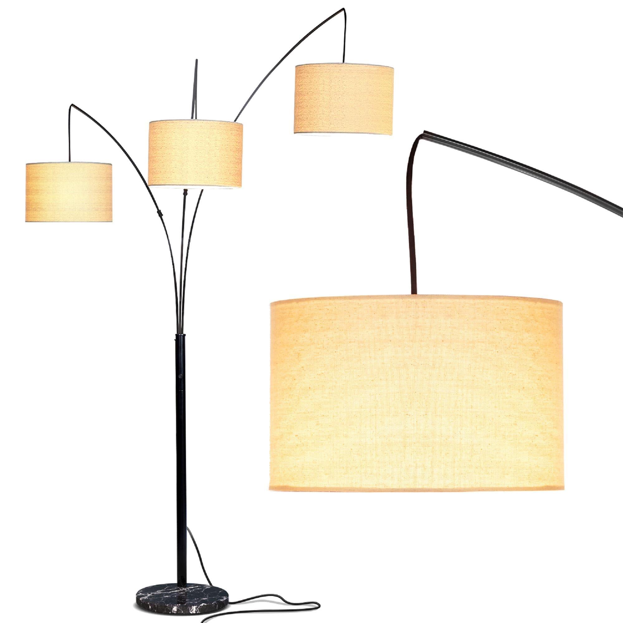 Trilage 84 in. Mid-Century Modern 3-Light Adjustable LED Floor Lamp with 3 Fabric Drum Shades