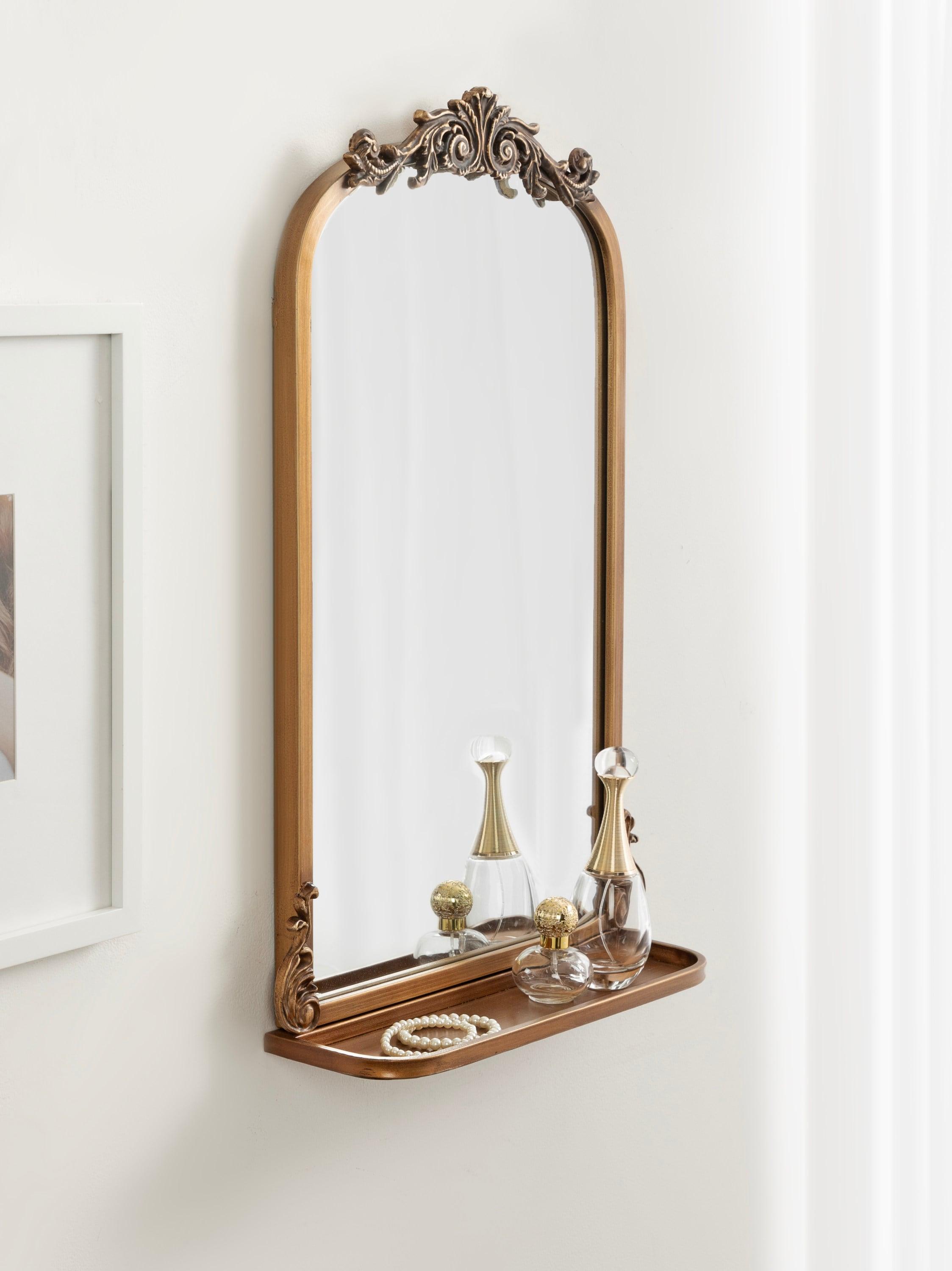 Kate & Laurel All Things Decor 16"x25" Arendahl Traditional Arch Mirror with Shelf: Baroque Design, Resin Garland