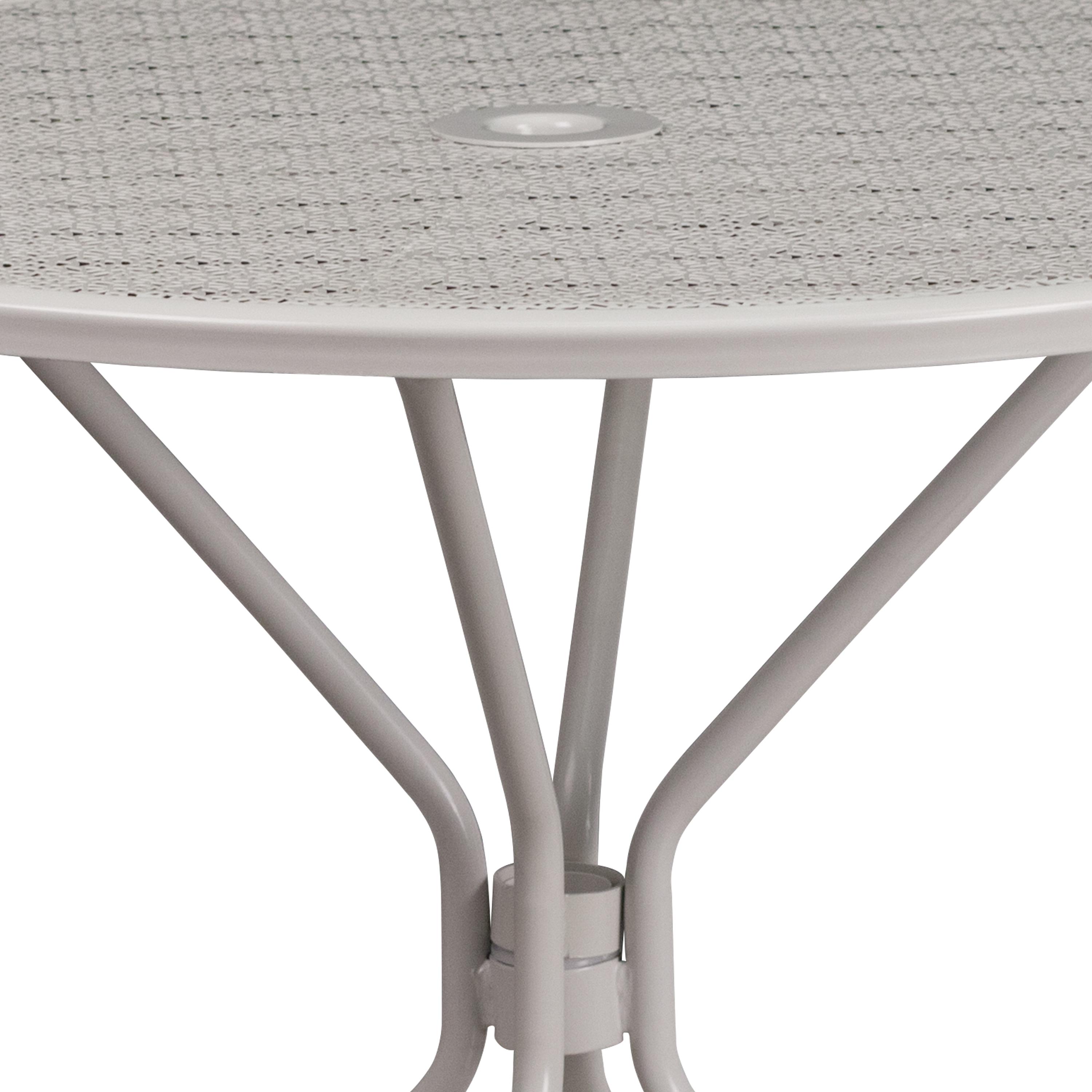 Flash Furniture Oia Commercial Grade 35.25" Round Light Gray Indoor-Outdoor Steel Patio Table with Umbrella Hole