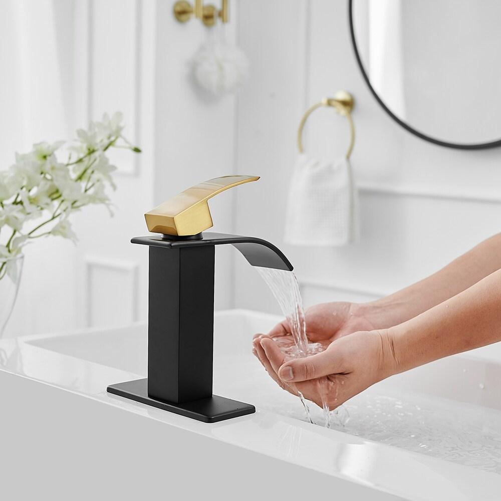 BWE Waterfall Single Handle Single Hole Low-Arc Bath Faucet Bathroom Drip-Free Vanity Sink Faucet