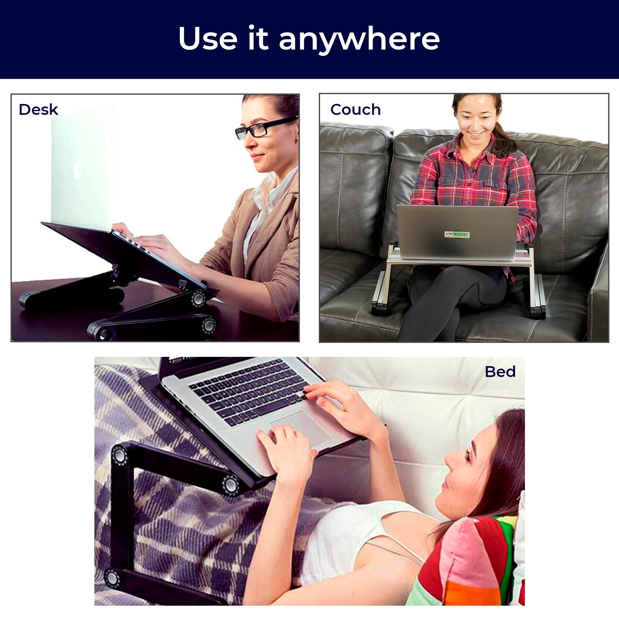 WorkEZ Executive Laptop Cooling Stand Adjustable Laptop Desk for Bed foldable laptop stand with FAN USB Ports computer lap desk for laptop holder for bed laptop table ergonomic laptop stand for bed