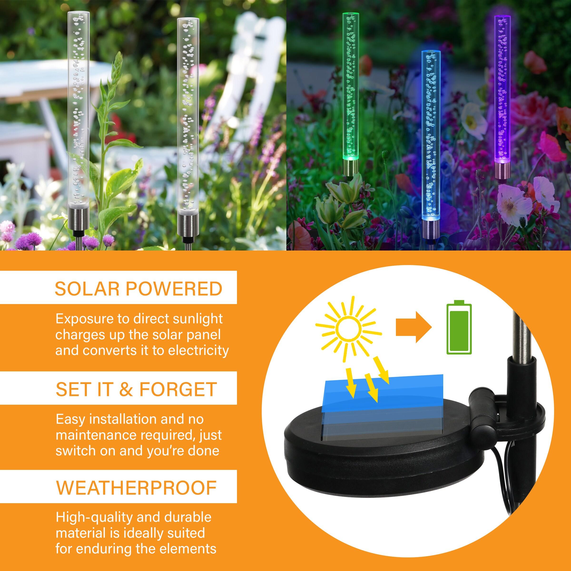 Exhart Two Color Changing Bubble Cylinder  Solar Powered Garden Stakes, 2.5x34 inches, Plastic (Outdoor Pathway Landscape Night Lights, For Home Garden, Patio, Yard, Home Decoration), Clear