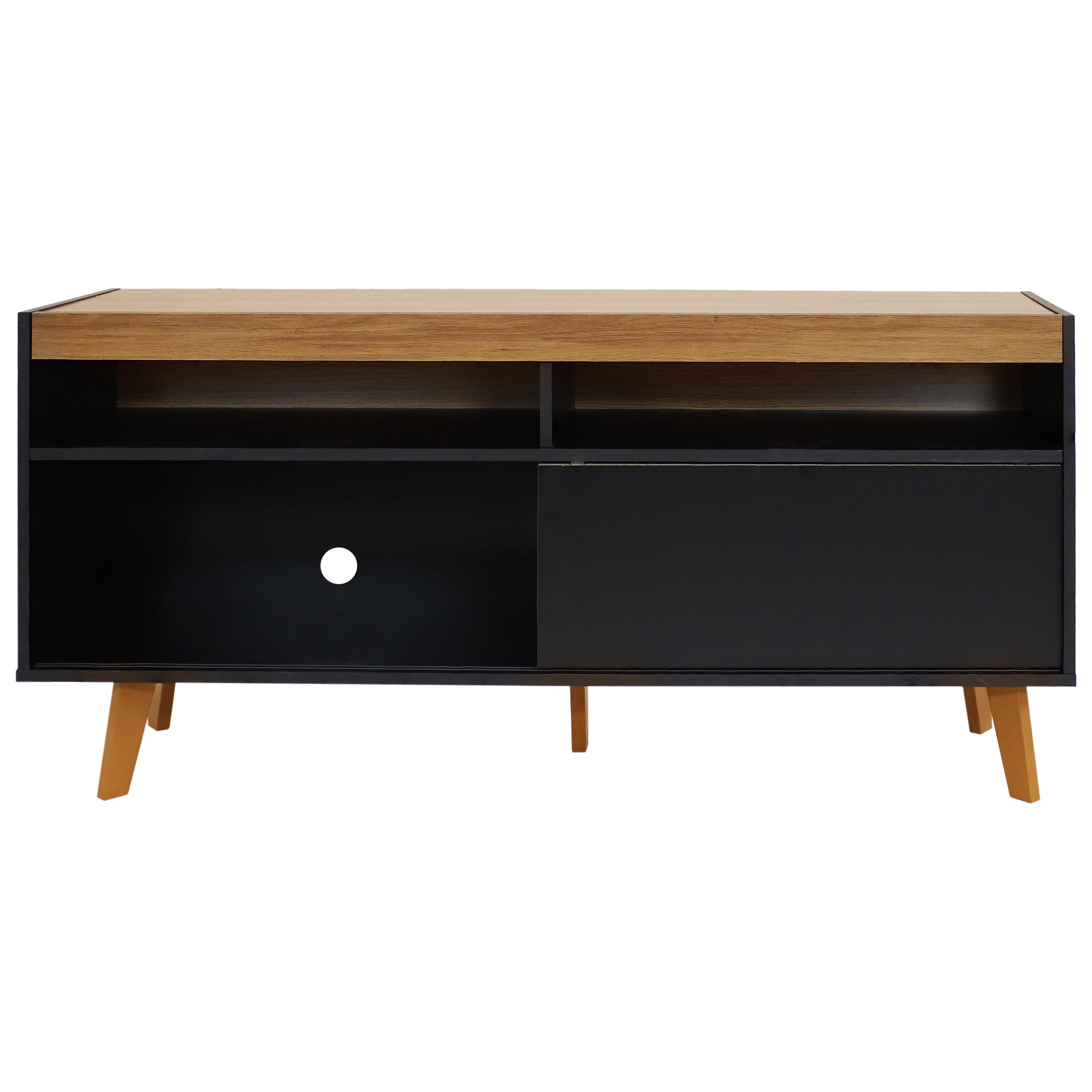 Sunnydaze Indoor Mid-Century Modern TV Stand Console with Storage Cabinet and Shelves for 58" TV - Black